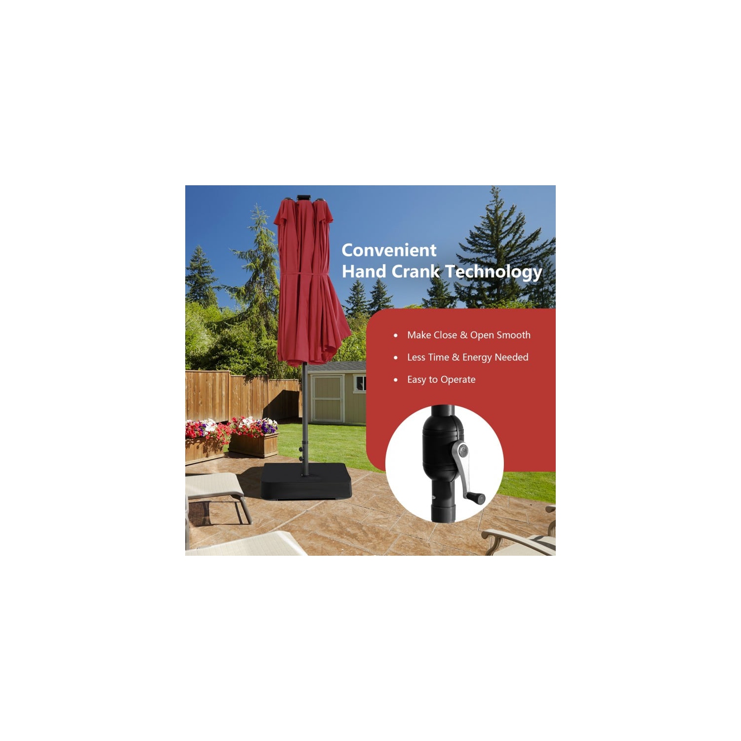 15 ft Double-Sided Market Patio Umbrella with 48 LED Lights