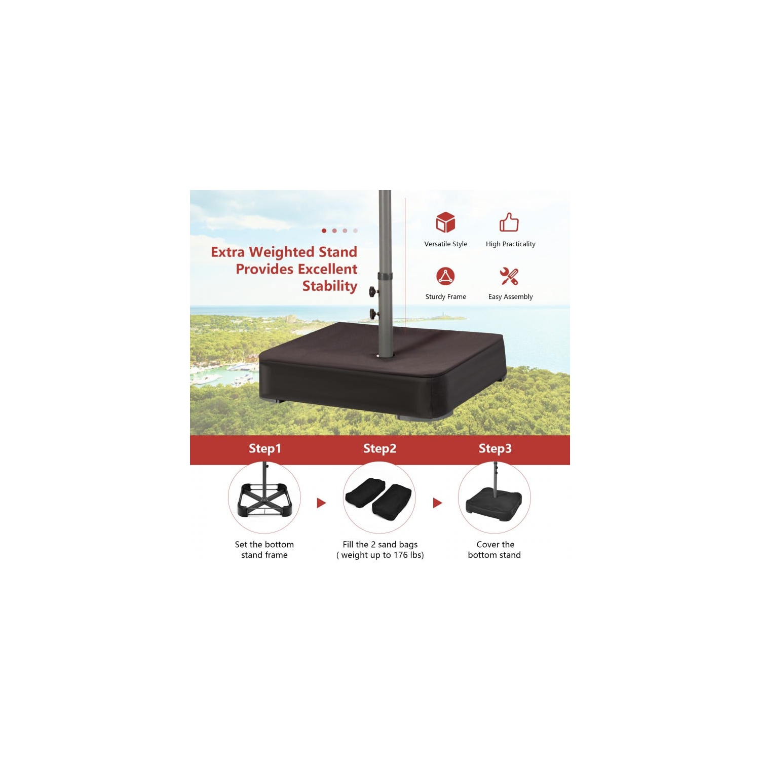 15 ft Double-Sided Market Patio Umbrella with 48 LED Lights