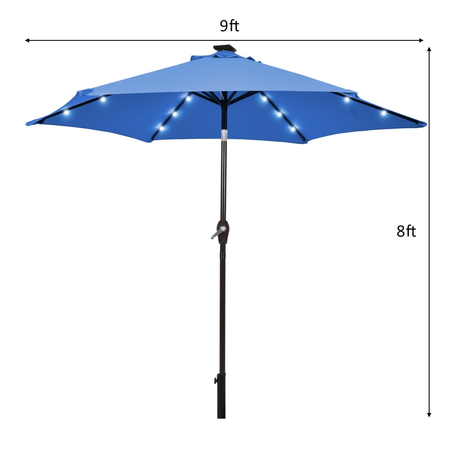 9 Feet Solar LED Lighted Patio Market Umbrella with Tilt Adjustment without Base