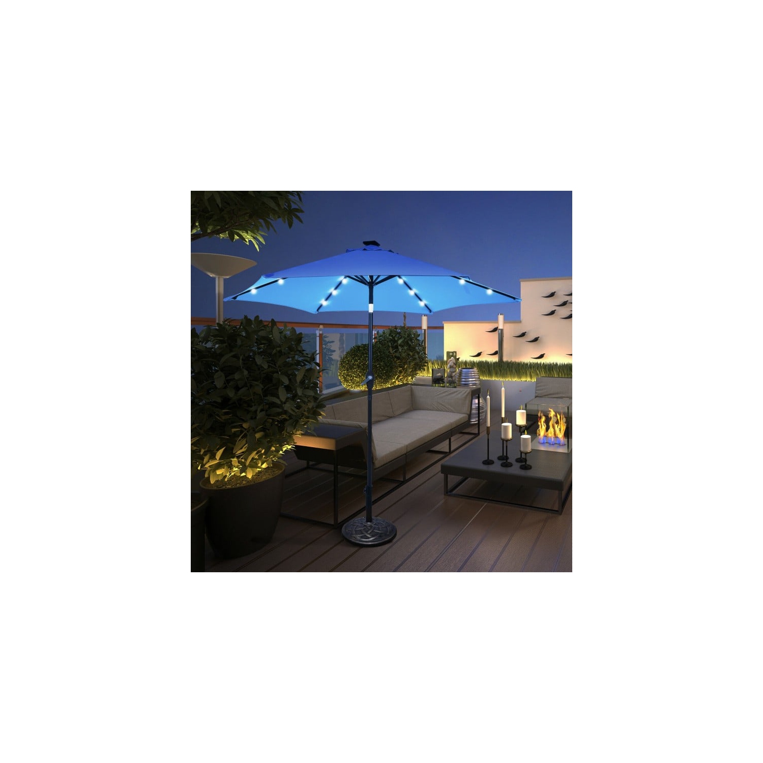 9 Feet Solar LED Lighted Patio Market Umbrella with Tilt Adjustment without Base