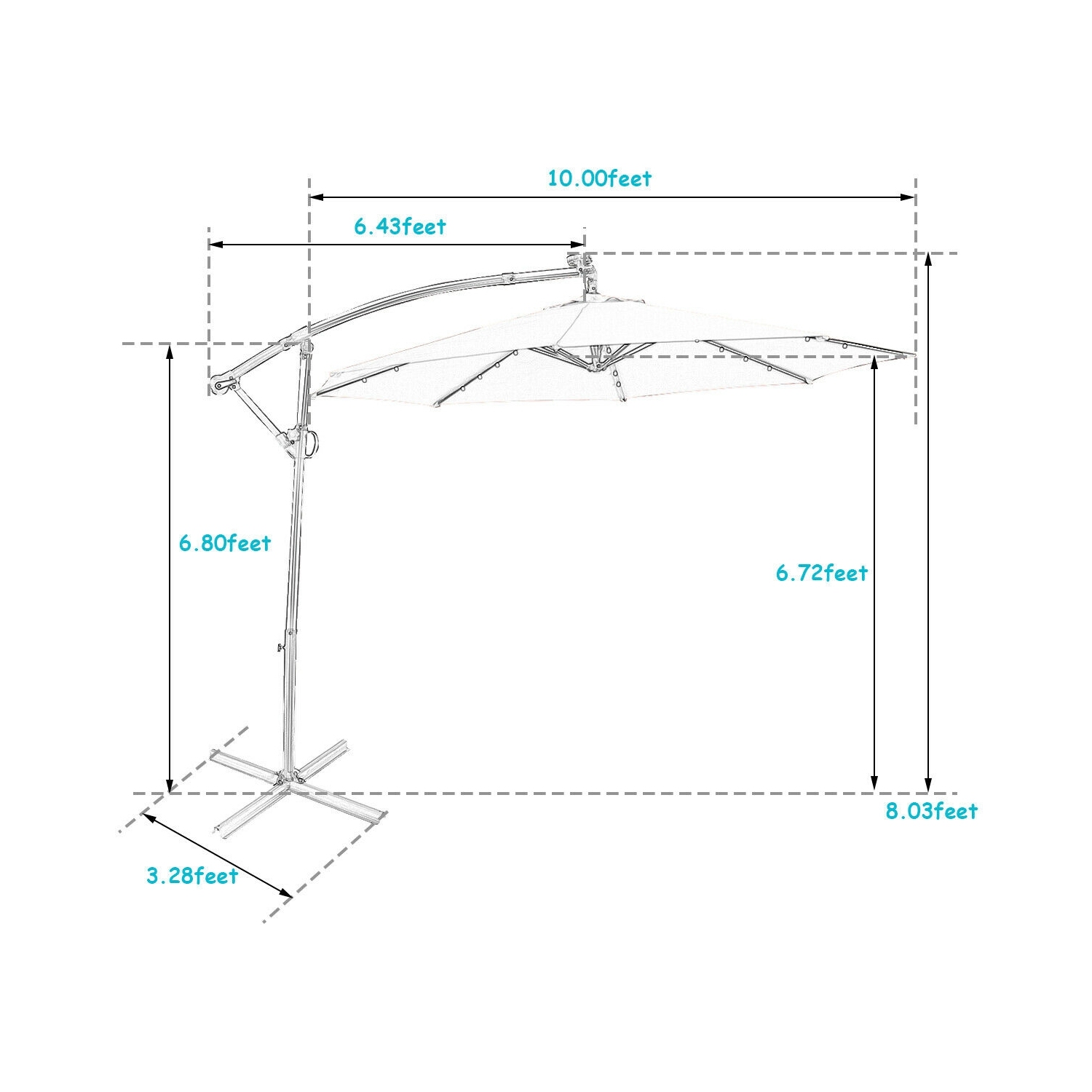 360 Degree Rotating Offset Patio Umbrella 10 ft with Solar LED