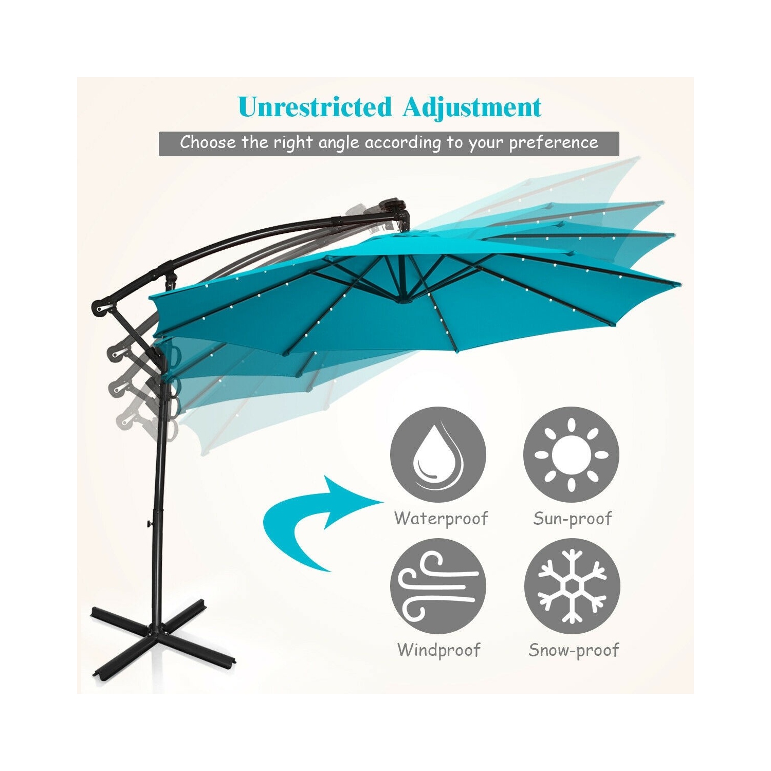 360 Degree Rotating Offset Patio Umbrella 10 ft with Solar LED