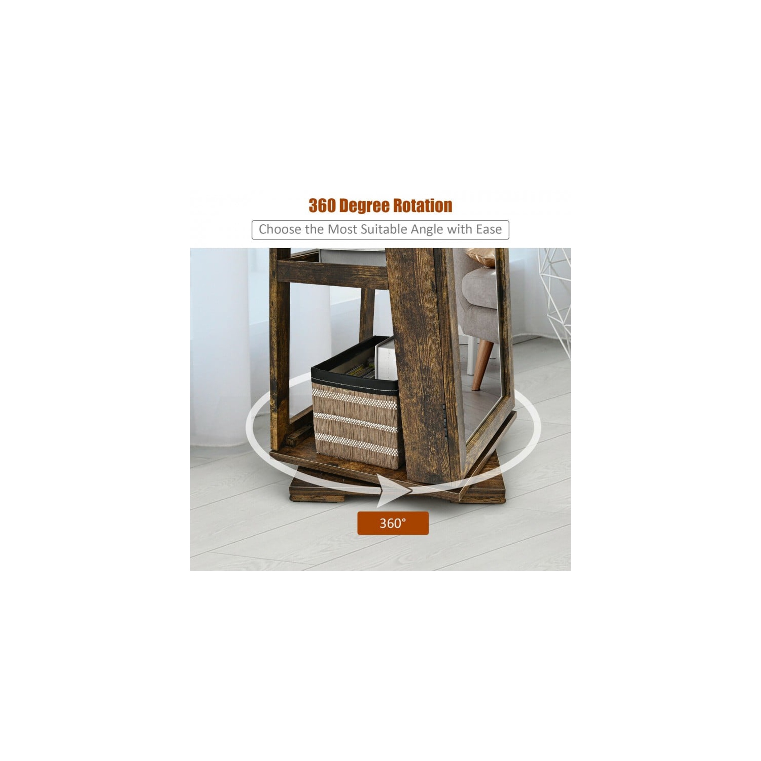 Armoire à bijoux 2-en-1 verrouillable avec rotation à 360° et miroir pleine longueur