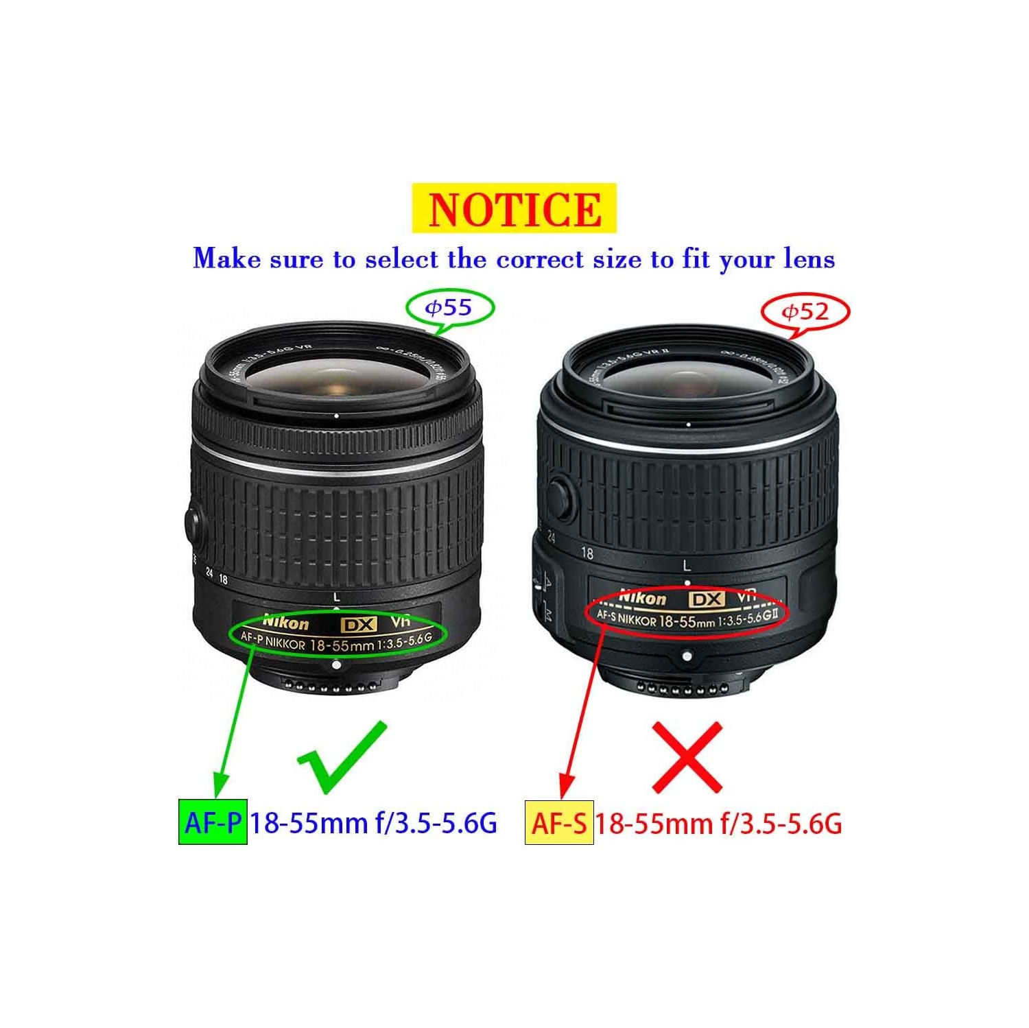 55mm Lens Cap Cover with Keeper for AF-P NIKKOR 18-55mm f/3.5-5.6G VR Lens for Nikon D5600 D5500 D5300 D3500 D3400 D3300 D7200 D7100 DSLR Camera,