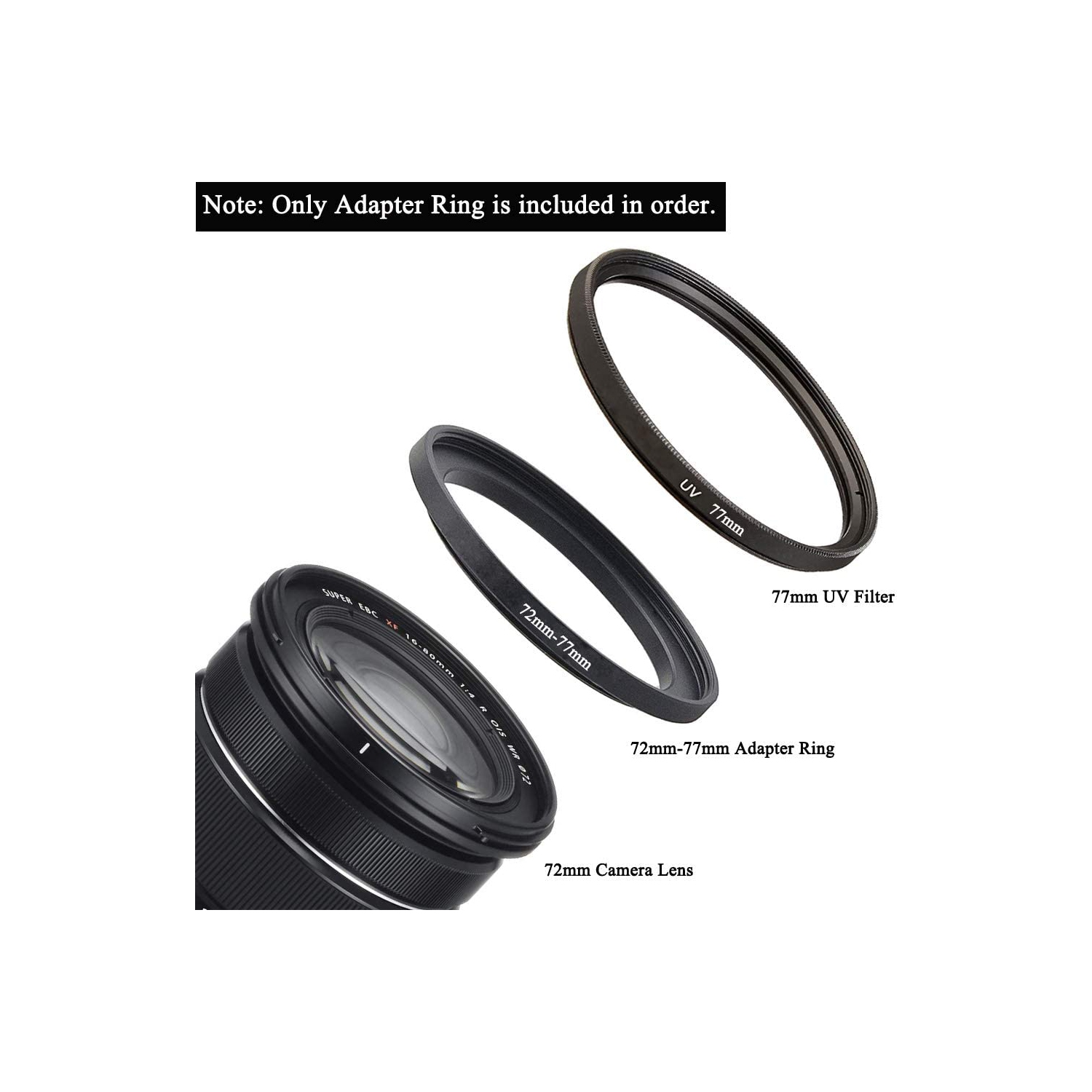 72mm-77mm Step Up Ring(72mm Lens to 77mm Filter, Hood,Lens Converter and Other Accessories), Fire Rock 72-77 Aerometal Camera Lens Filter Adapter
