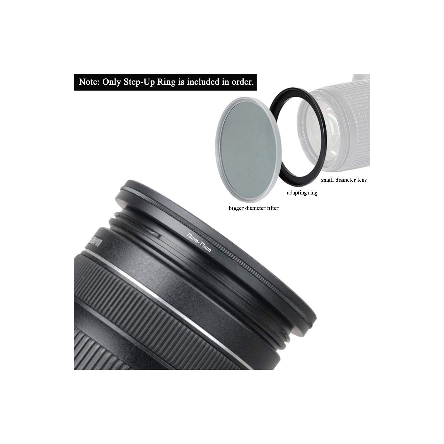72mm-77mm Step Up Ring(72mm Lens to 77mm Filter, Hood,Lens Converter and Other Accessories), Fire Rock 72-77 Aerometal Camera Lens Filter Adapter