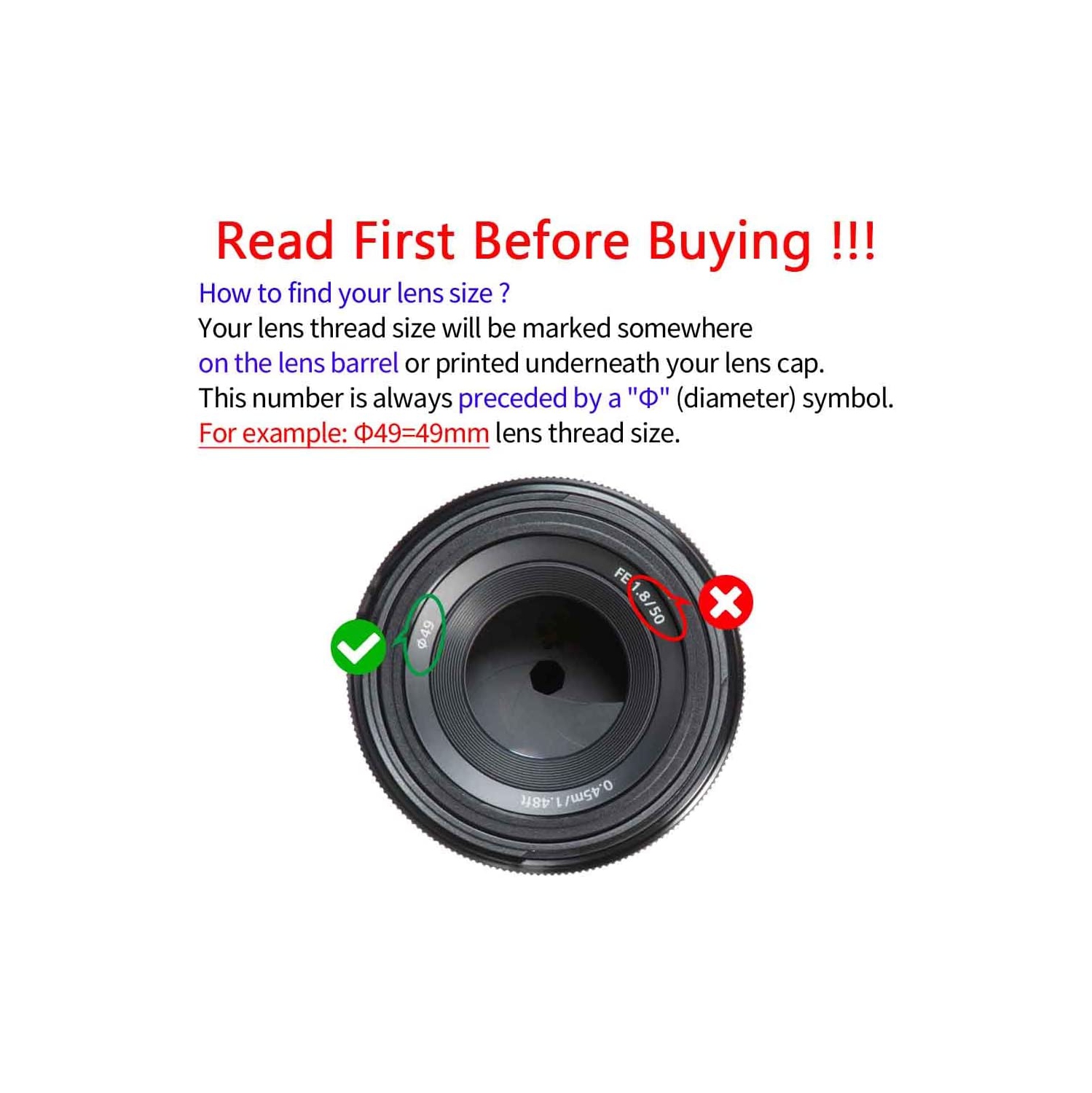 49mm Lens Cap Cover with Keeper for Sony E-Mount FE 50mm f/1.8,Sony E 55-210mm f/4.5-6.3 Lens,Sony E 35mm f/1.8,Sony E 20mm f/2.8 Lens for Sony Alpha