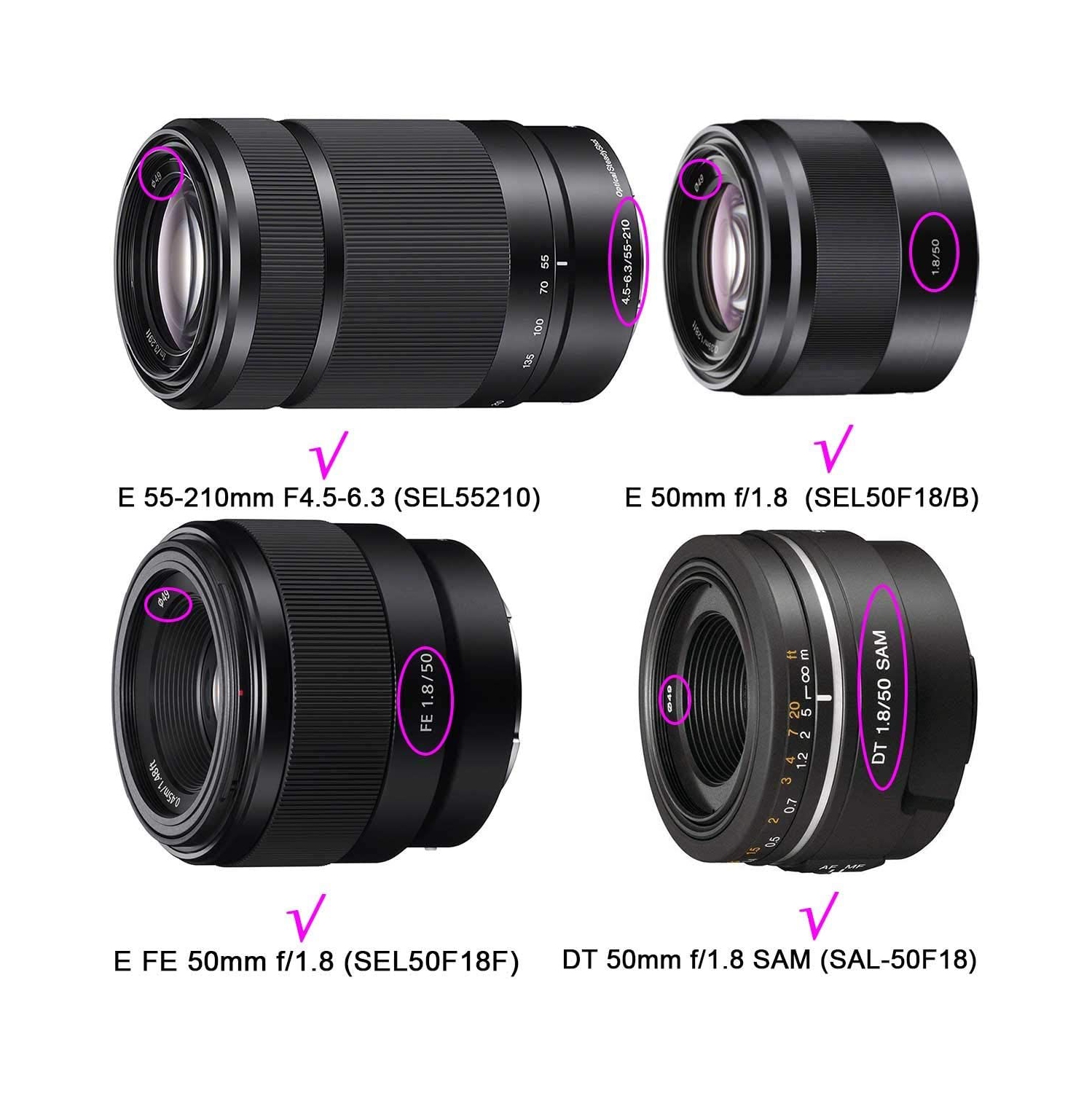 49mm Lens Cap Cover with Keeper for Sony E-Mount FE 50mm f/1.8,Sony E 55-210mm f/4.5-6.3 Lens,Sony E 35mm f/1.8,Sony E 20mm f/2.8 Lens for Sony Alpha