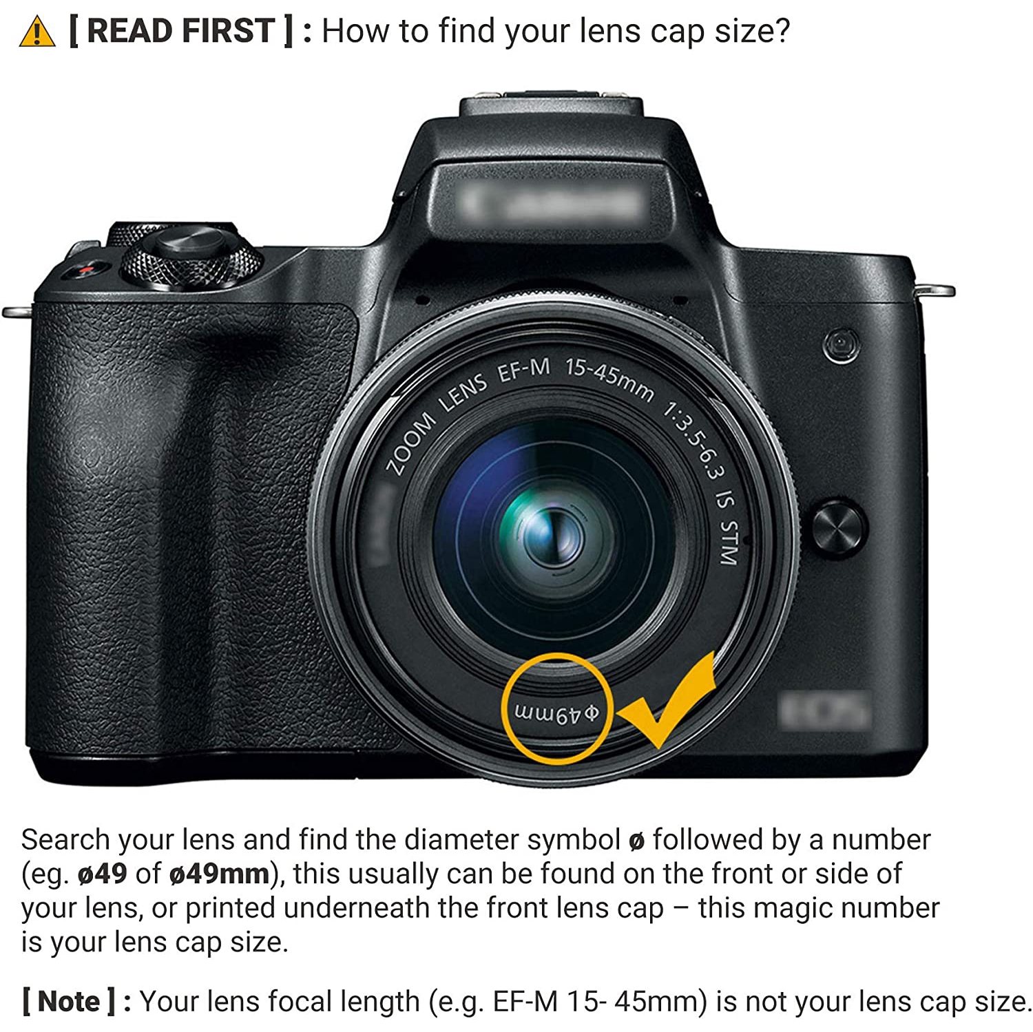 49mm Front Lens Cap Cover with Deluxe Cap Keeper for Canon EOS M50 M5 M6 Mark II M200 M100 with Kit Lens EF-M 15-45mm f/3.5-6.3 is STM, for Canon R10