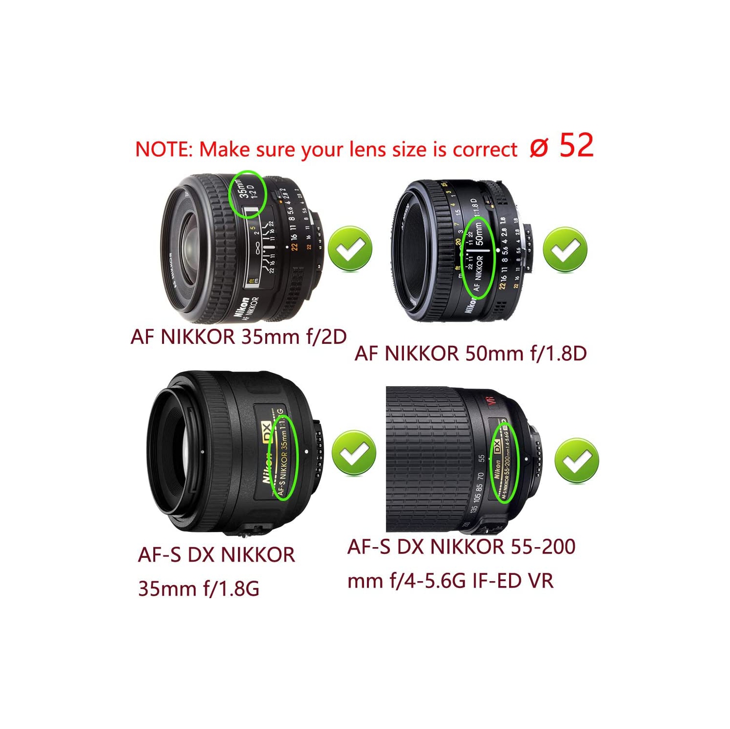 52mm Lens Cover Cap for Nikon D5300 D3300 w/NIKKOR AF-S 18-55mm Lens, Compatible for Canon R6 RP w/RF 35mm f/1.8 Lens