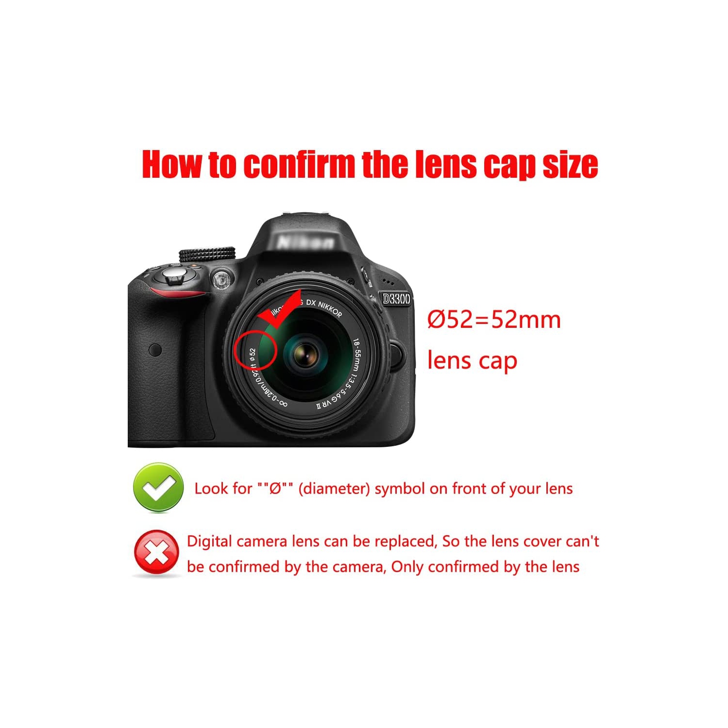 D5200 Lens Cap for Nikon D5500 D5200 D3200 w/ NIKKOR AF-S 18-55mm Lens, for Canon EF-M 18-55mm 55-200mm Lens (2 Pack)