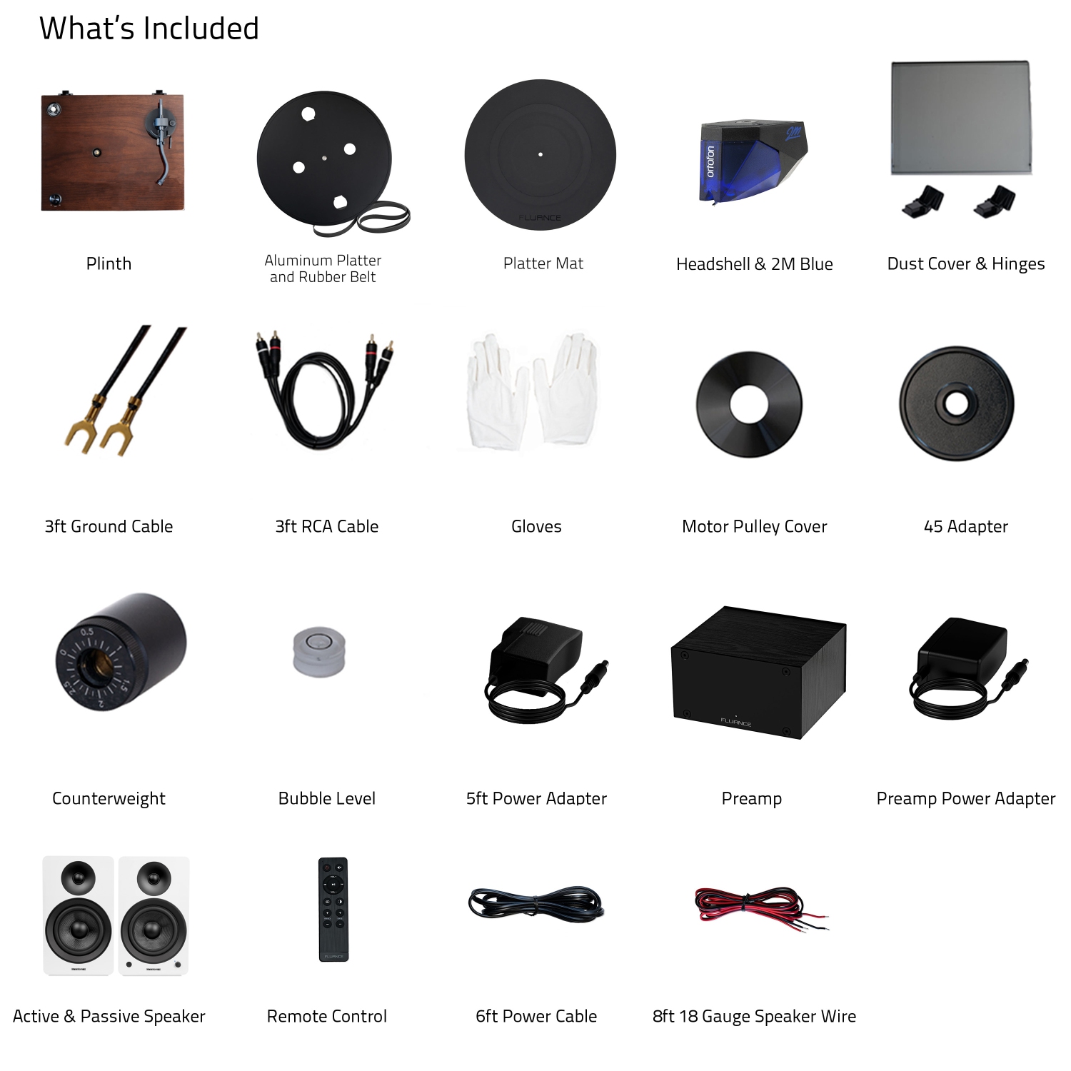 Tourne-disque haute fidélité RT84 Reference de Fluance, préamplificateur phono PA10 et haut-parleurs colonne amplifiés Ai81 Elite