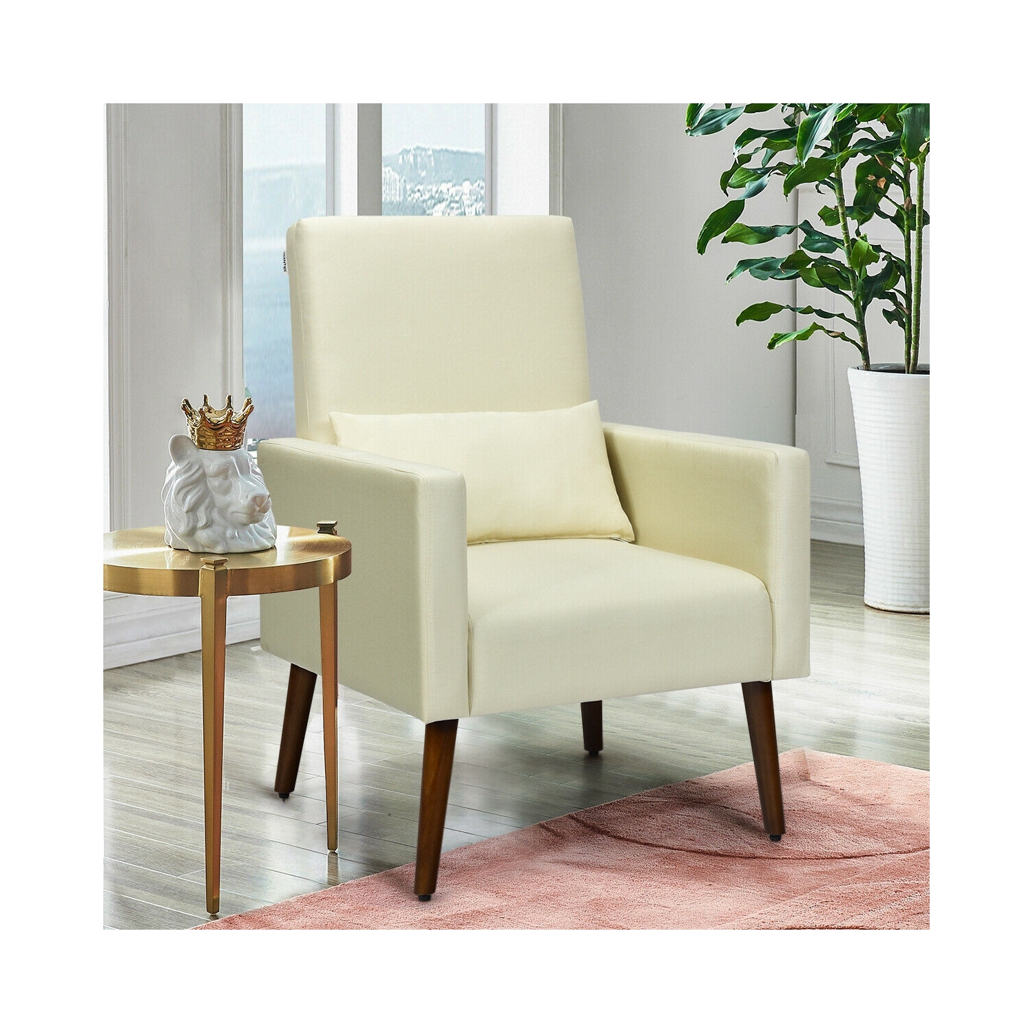 2-in-1 Fabric Upholstered Rocking Chair with Pillow-Beige