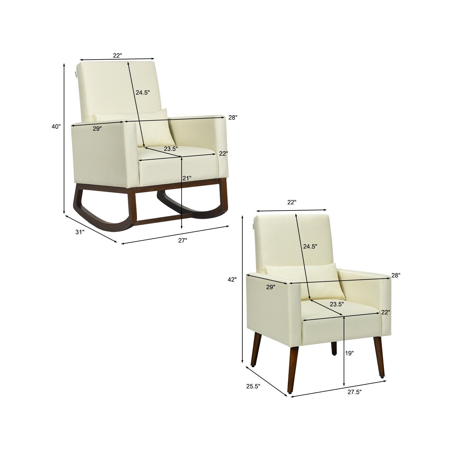 2-in-1 Fabric Upholstered Rocking Chair with Pillow-Beige