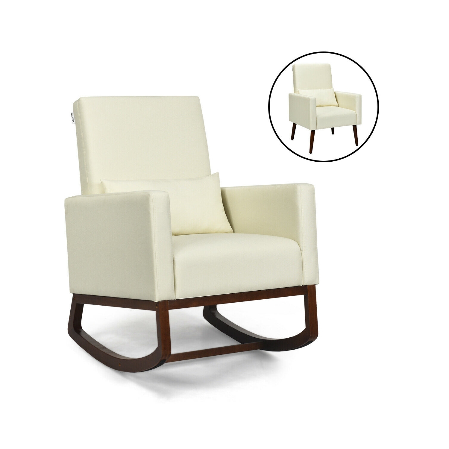 2-in-1 Fabric Upholstered Rocking Chair with Pillow-Beige