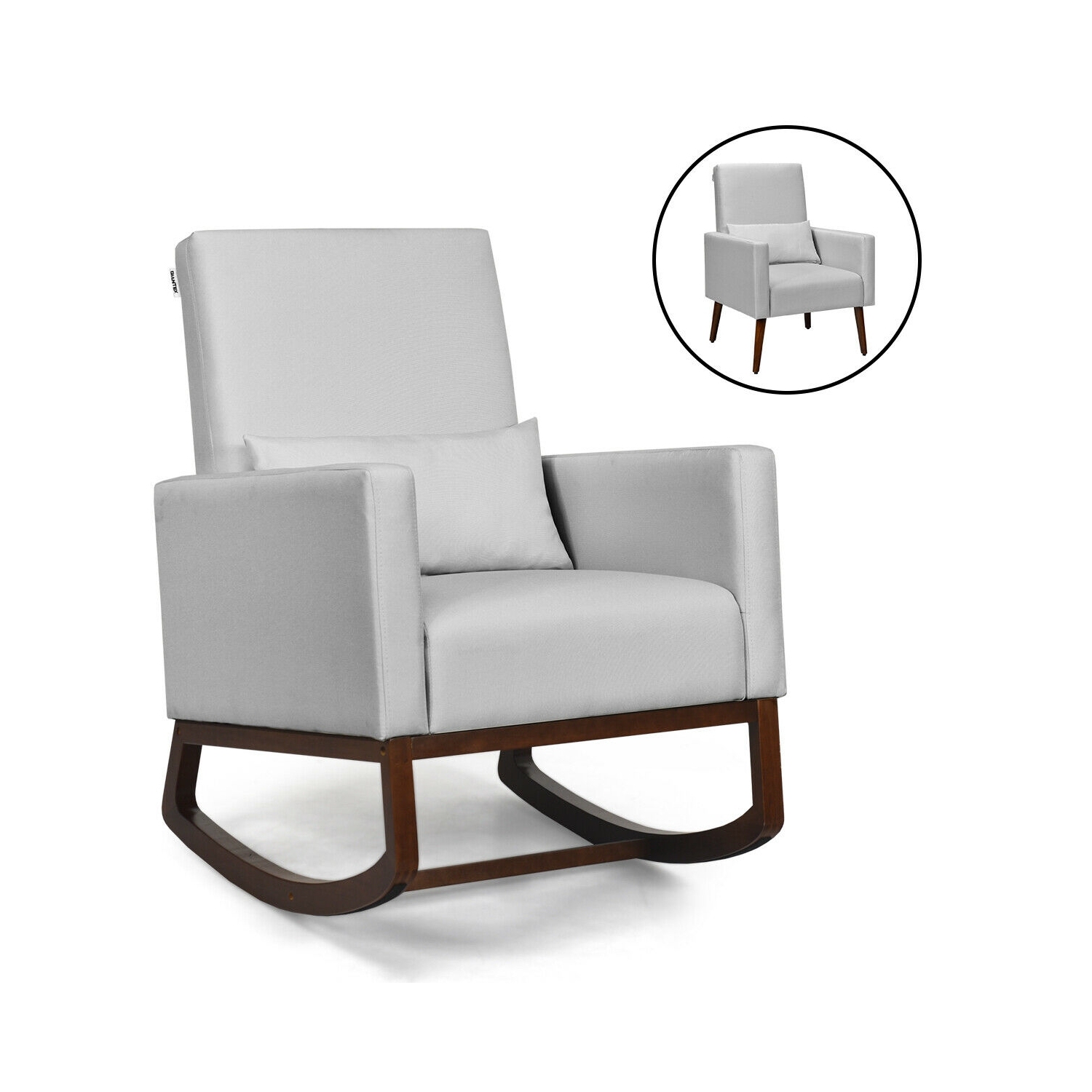 2-in-1 Fabric Upholstered Rocking Chair with Pillow-Light Gray