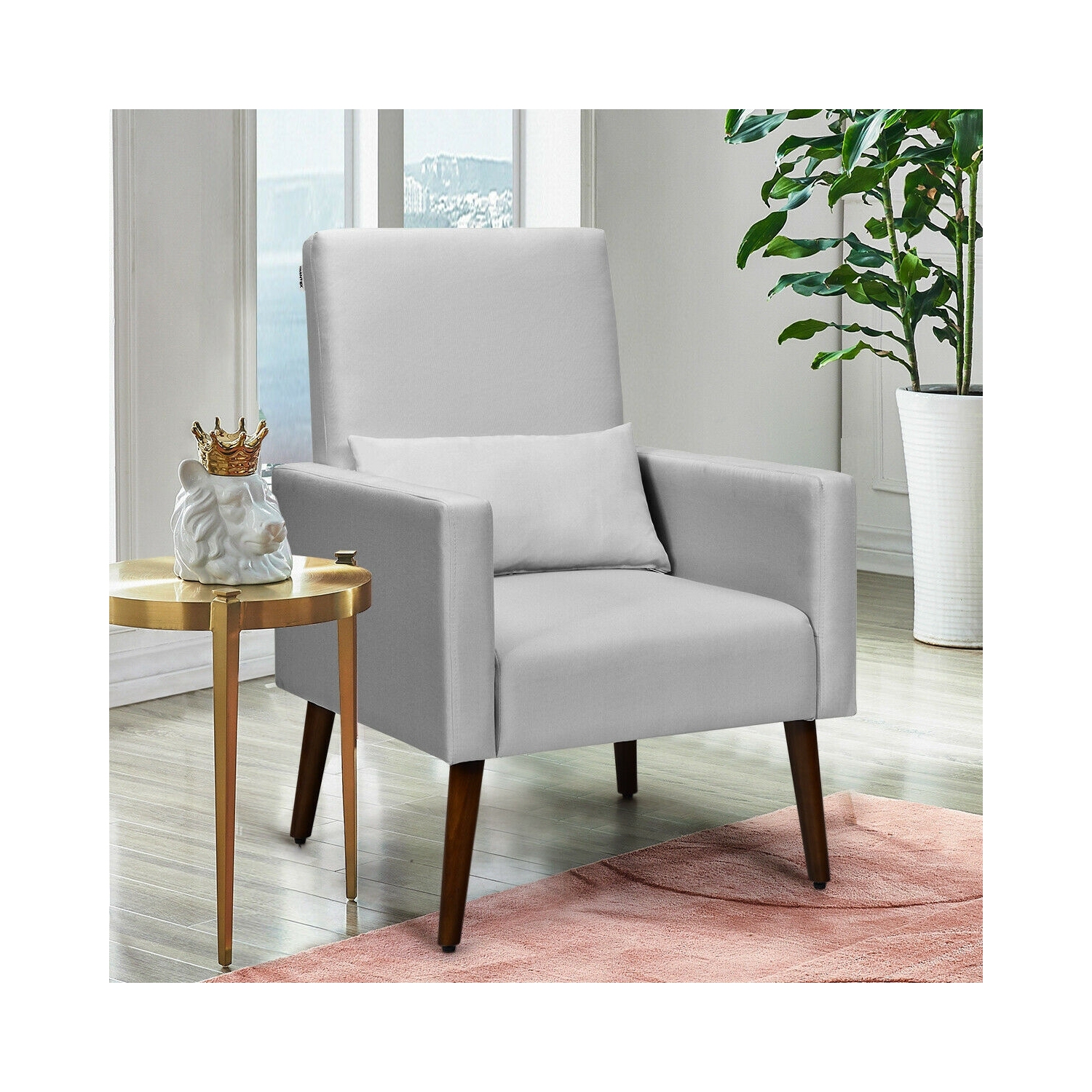 2-in-1 Fabric Upholstered Rocking Chair with Pillow-Light Gray