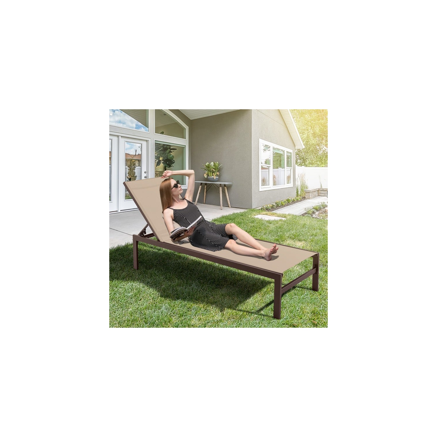 Chaise longue à 6 positions avec cadre en aluminium antirouille