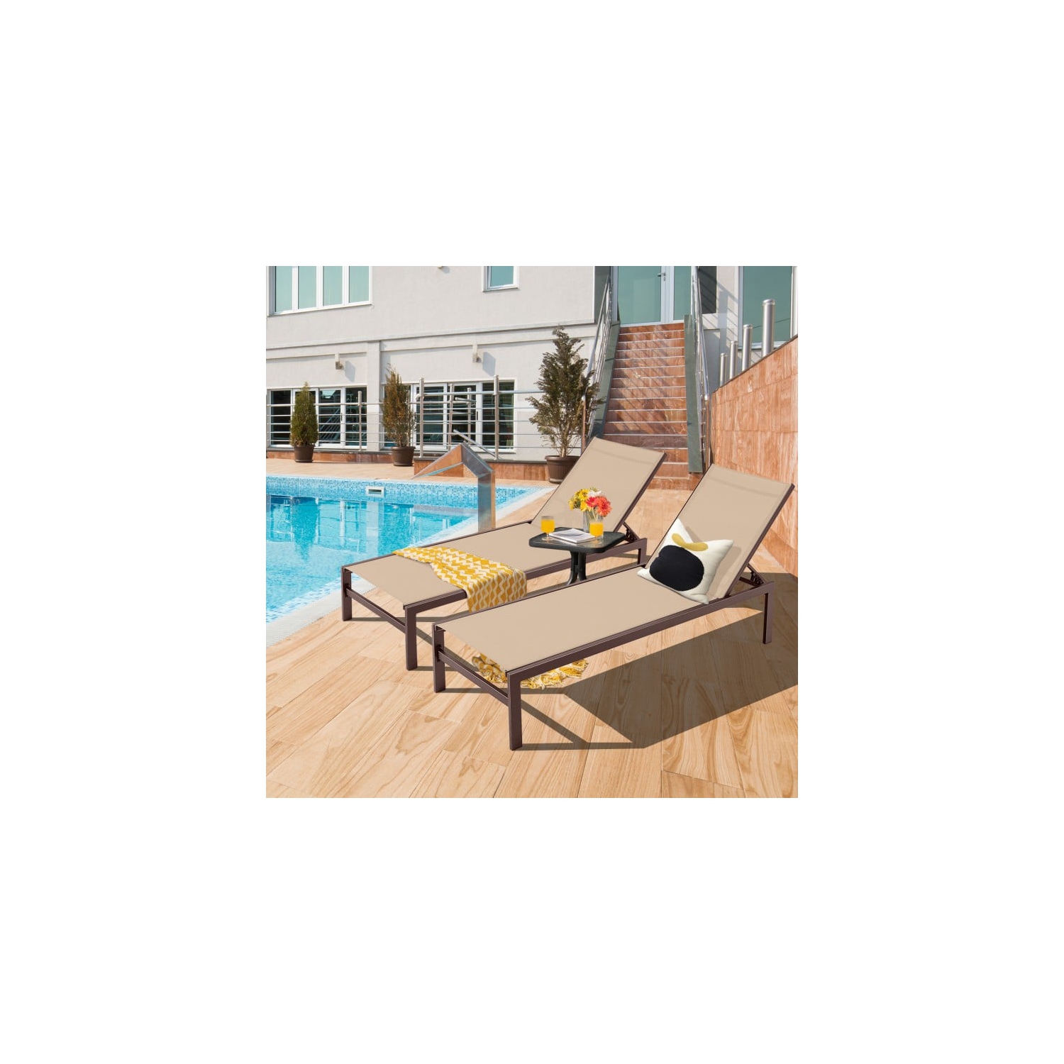 Chaise longue à 6 positions avec cadre en aluminium antirouille