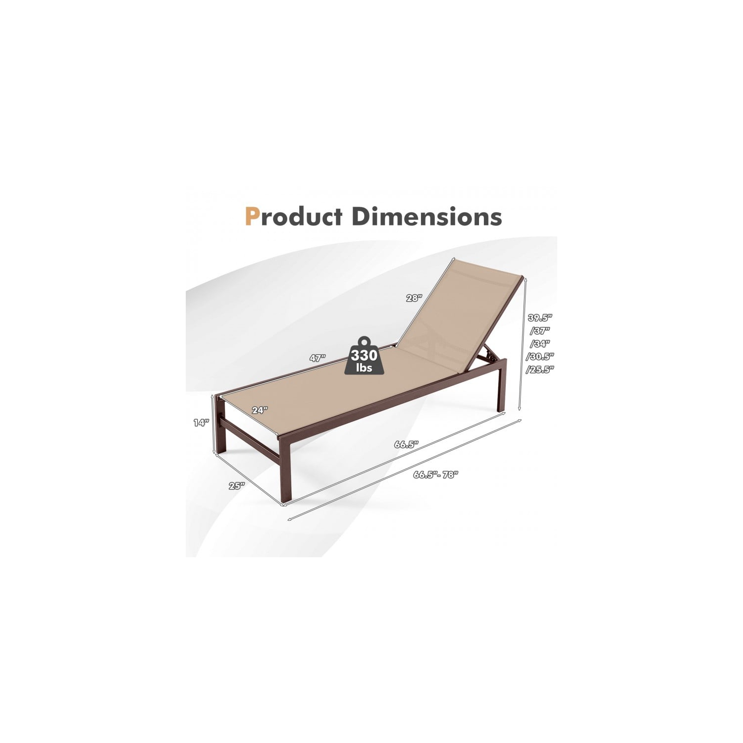 Chaise longue à 6 positions avec cadre en aluminium antirouille