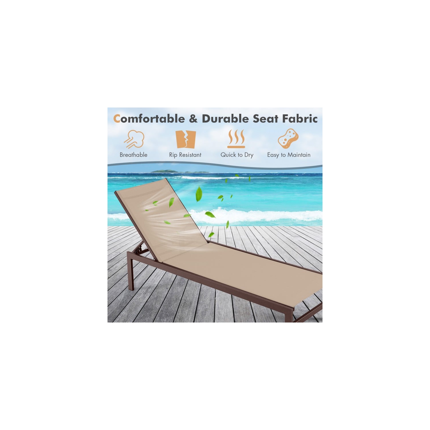 Chaise longue à 6 positions avec cadre en aluminium antirouille