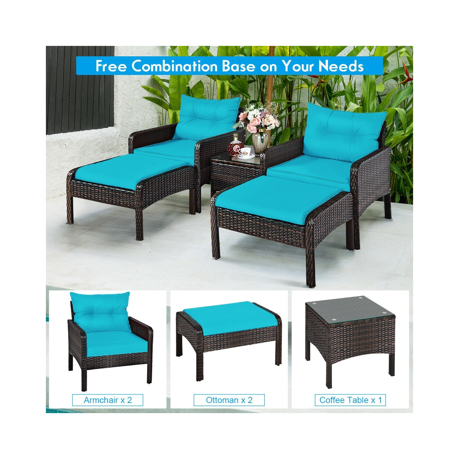 5-Piece Rattan Wicker Patio Sofa Set for Outdoor Use - Stylish and Comfortable
