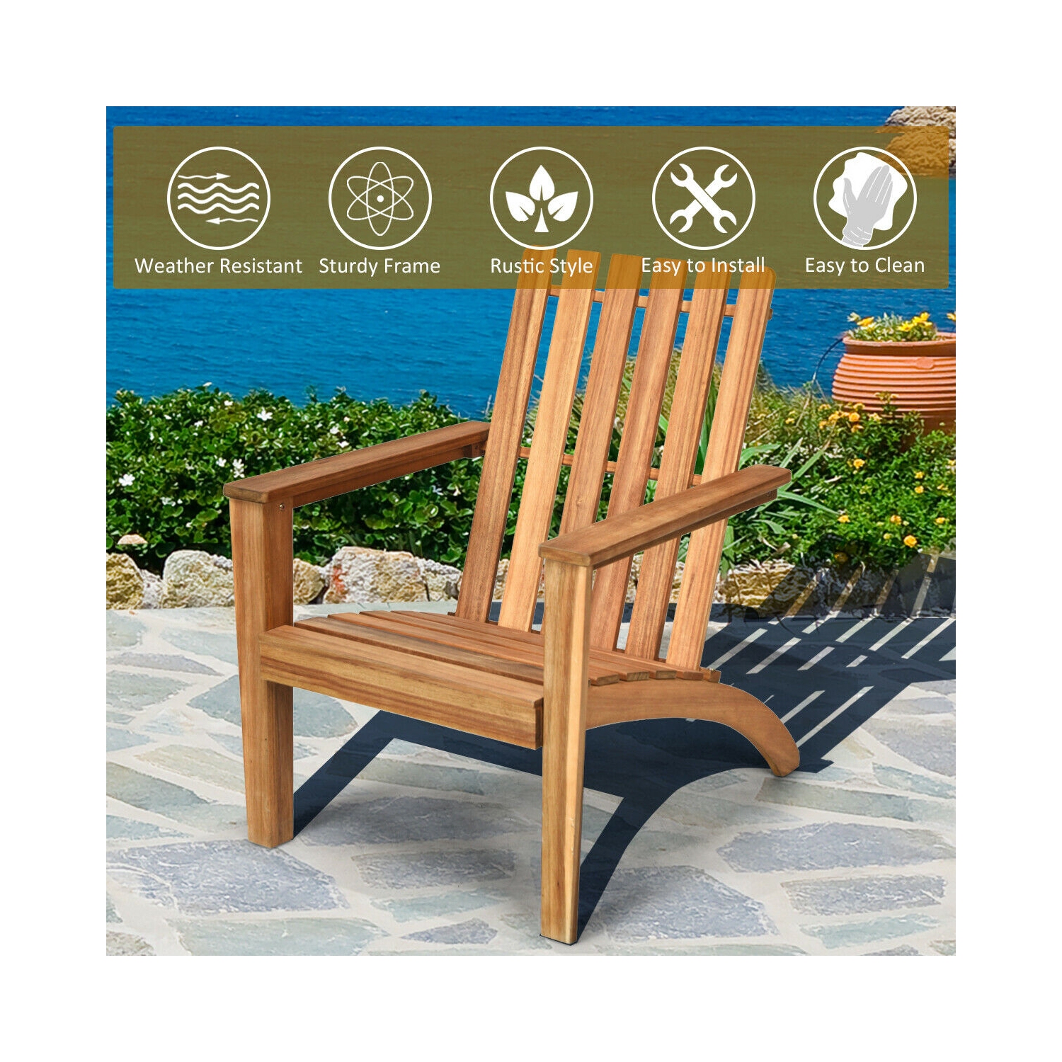 Patio Durable Patio Fauteuil long Adirondack en bois d'acacia