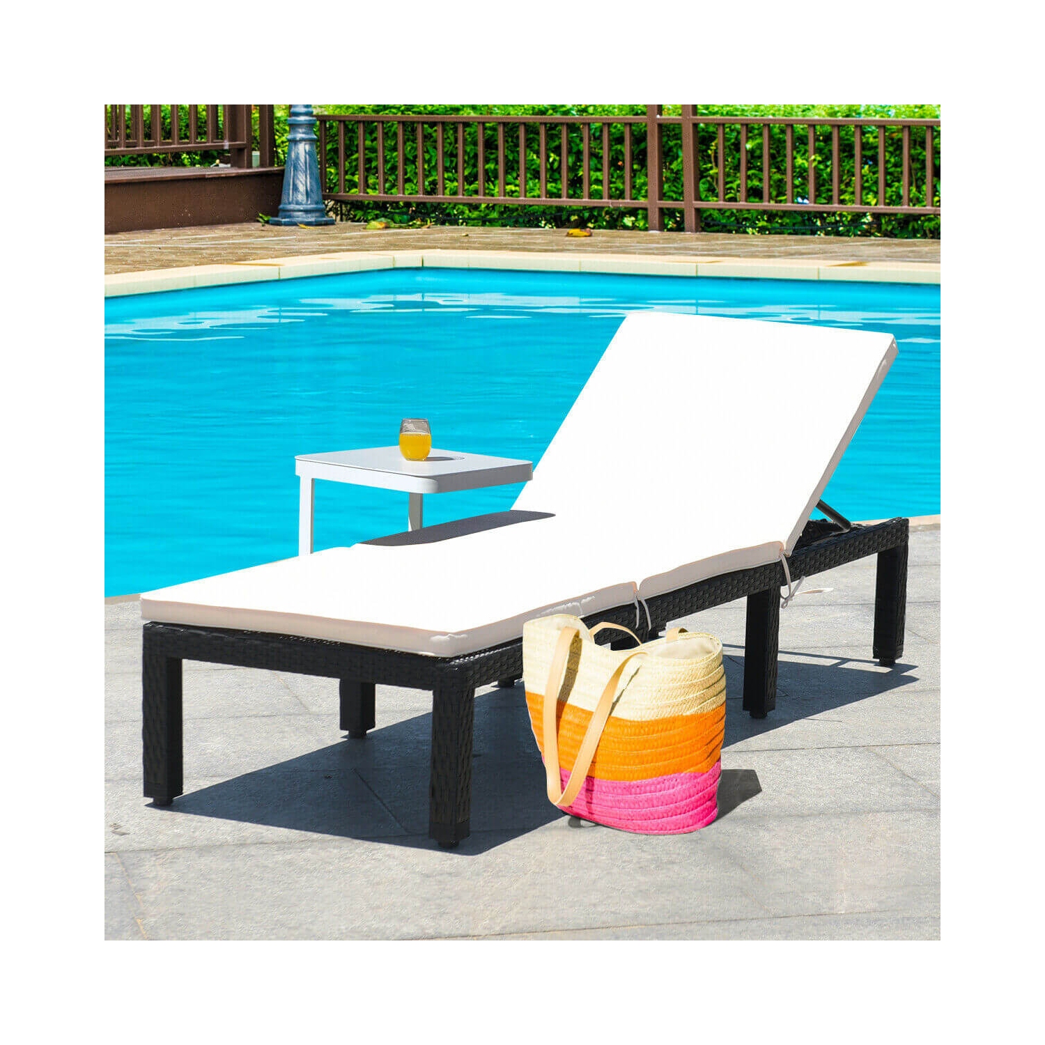 Patio Rattan Cushioned Height Adjustable Lounge Chair