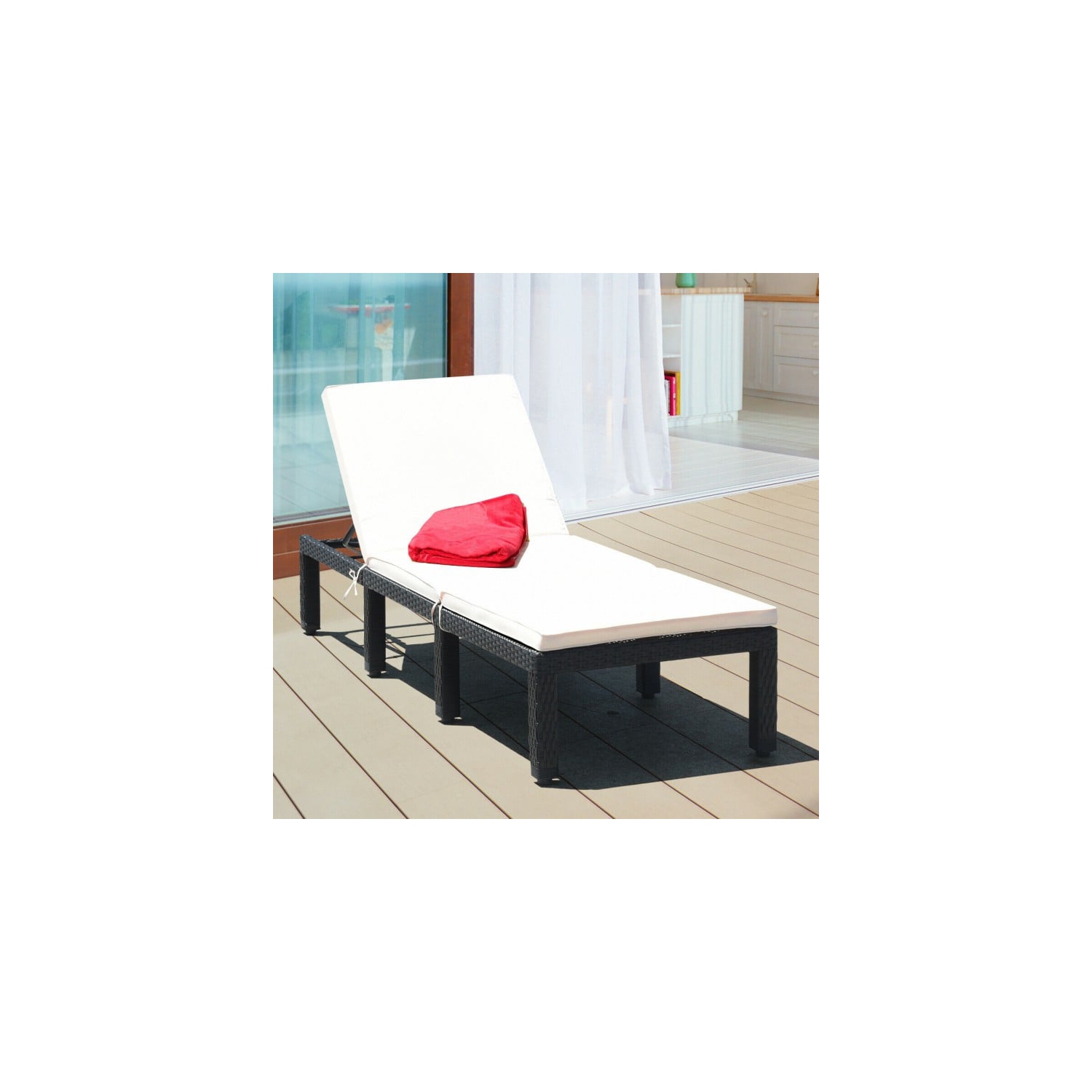 Patio Rattan Cushioned Height Adjustable Lounge Chair