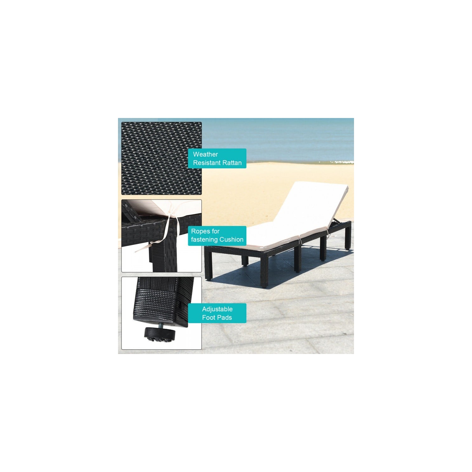 Patio Rattan Cushioned Height Adjustable Lounge Chair