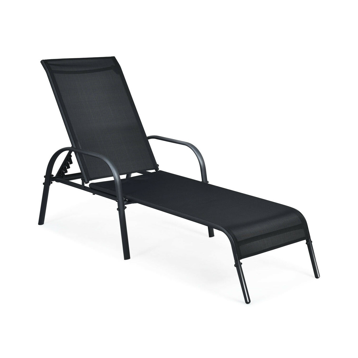 Adjustable Patio Chaise Folding Lounge Chair with Backrest-Black