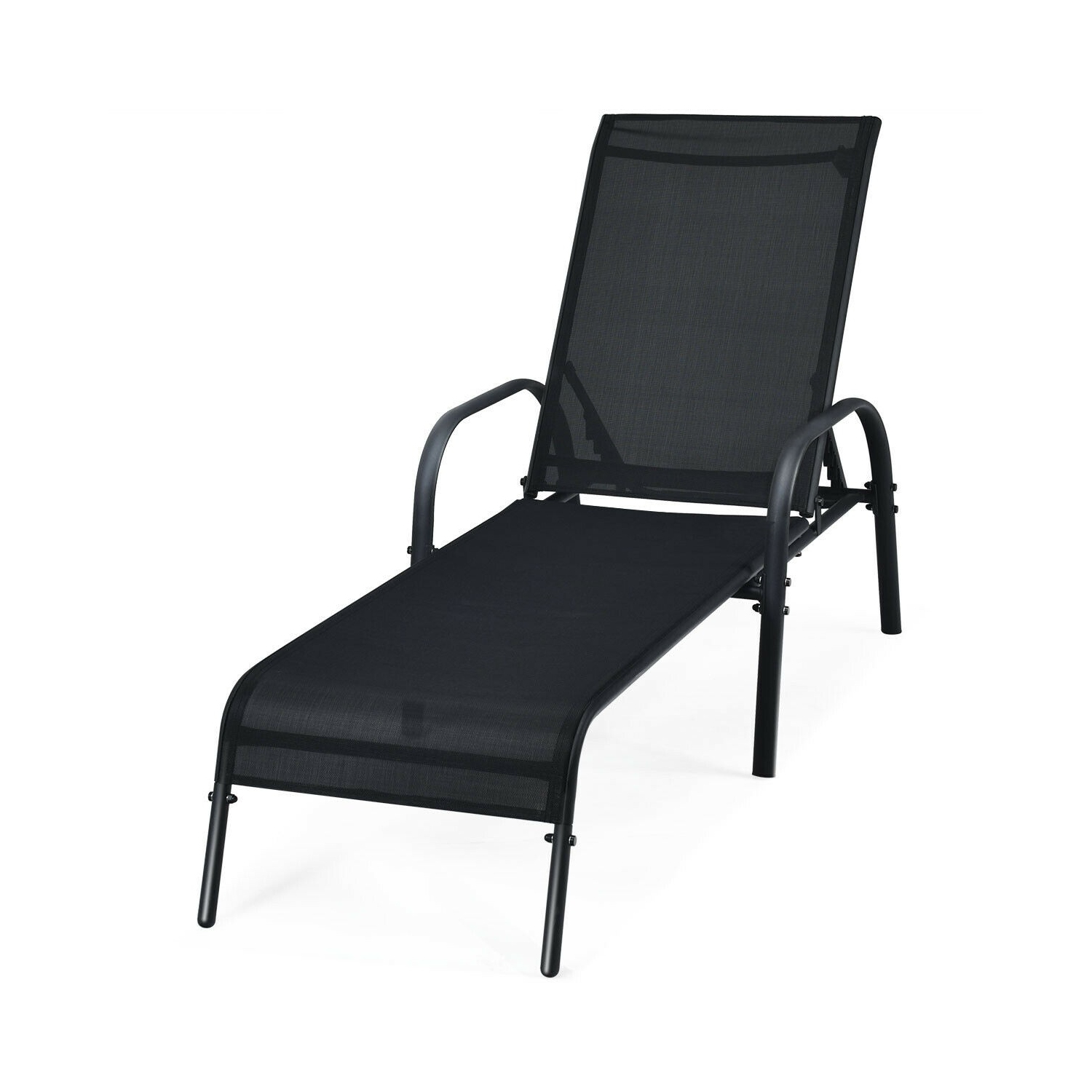Adjustable Patio Chaise Folding Lounge Chair with Backrest-Black