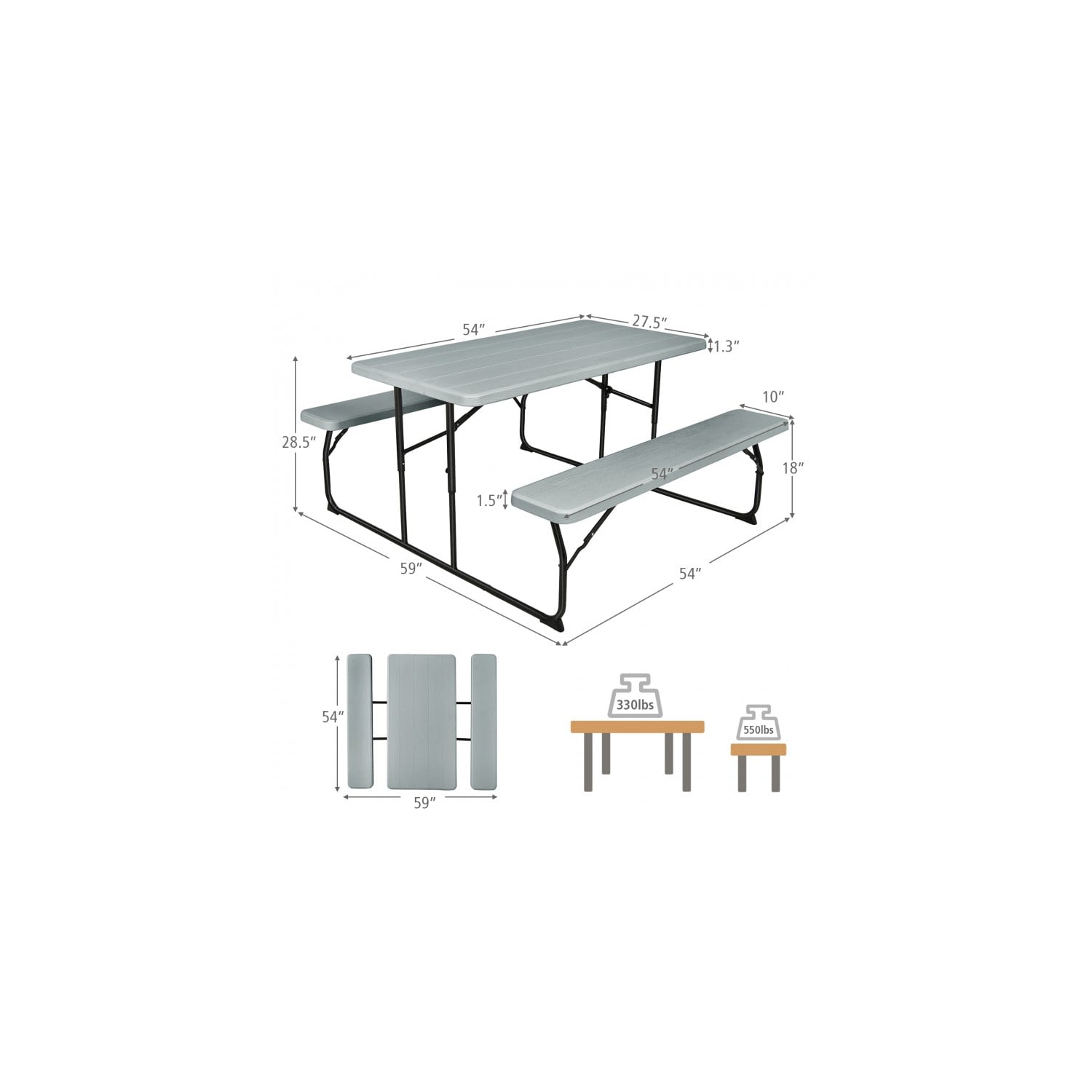 Portable Folding Picnic Table Bench Set with Wood-Style Texture for Backyard or Patio