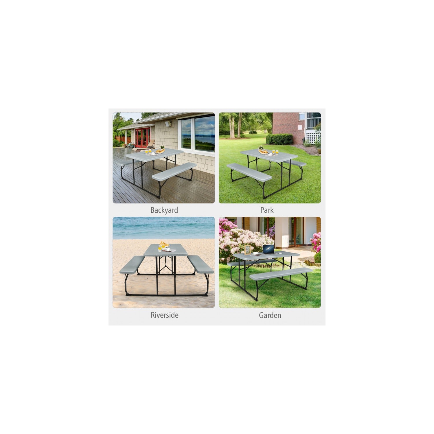 Portable Folding Picnic Table Bench Set with Wood-Style Texture for Backyard or Patio