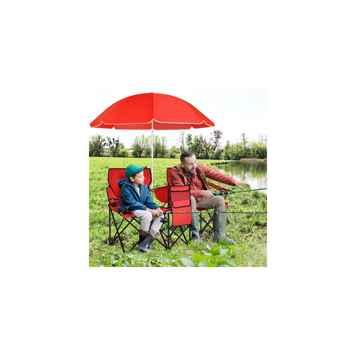 Chaise pliante portative pour pique-nique double avec parasol amovible