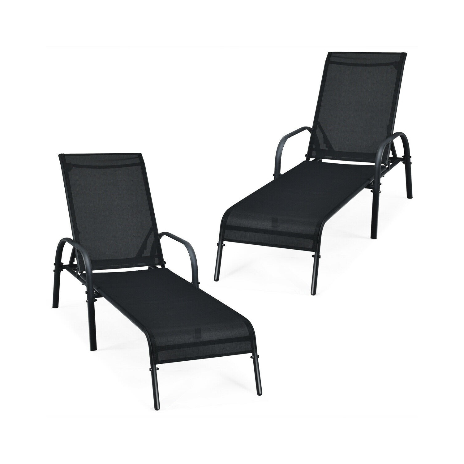 2 Pieces Outdoor Patio Lounge Chair with Adjustable Reclining Armrest