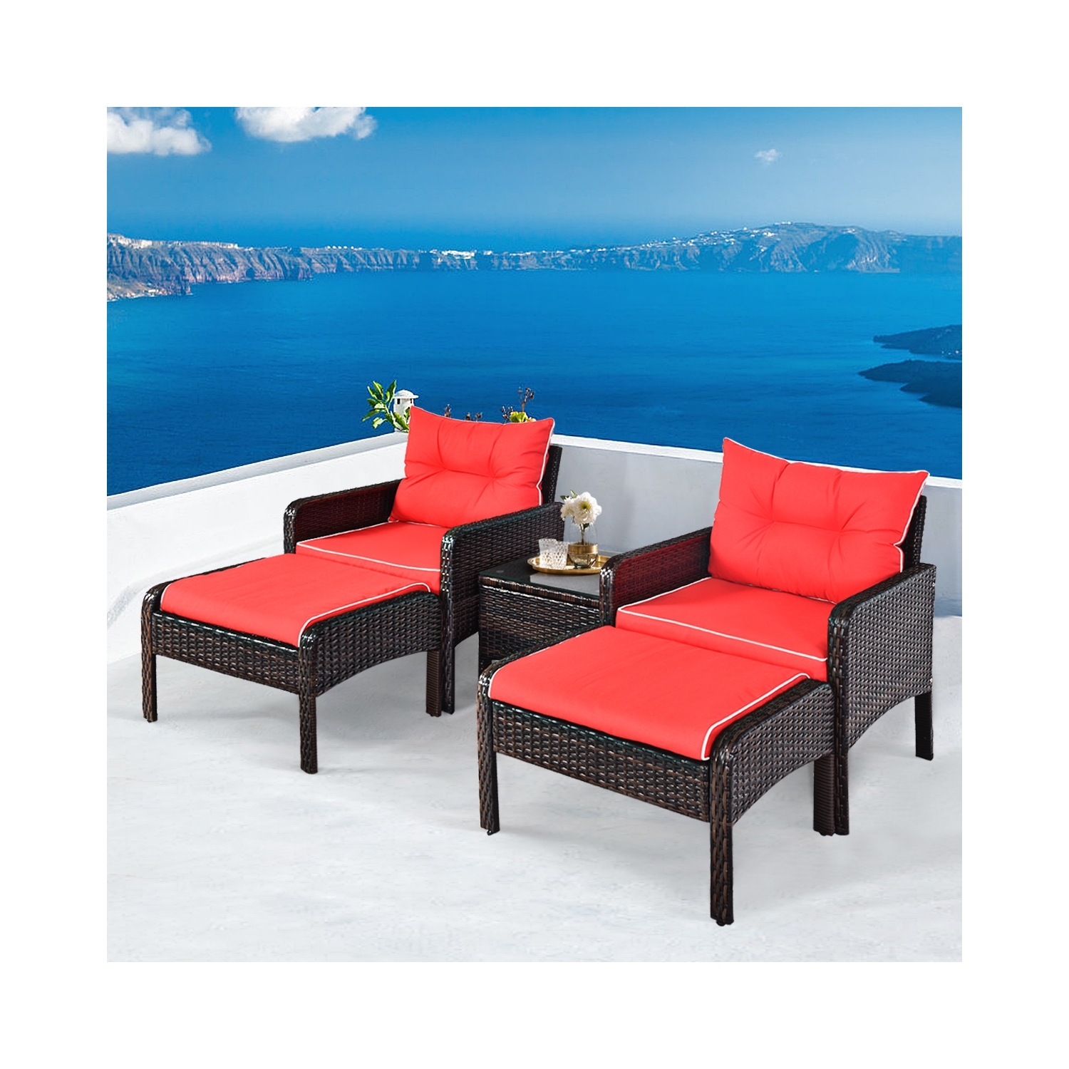 5-Piece Rattan Wicker Patio Sofa Set for Outdoor Use - Stylish and Comfortable