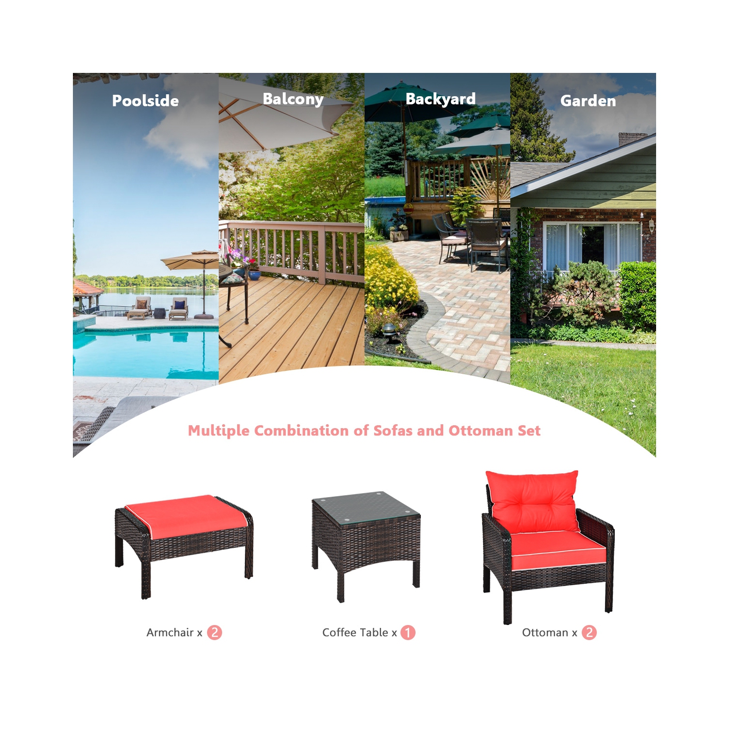 5-Piece Rattan Wicker Patio Sofa Set for Outdoor Use - Stylish and Comfortable