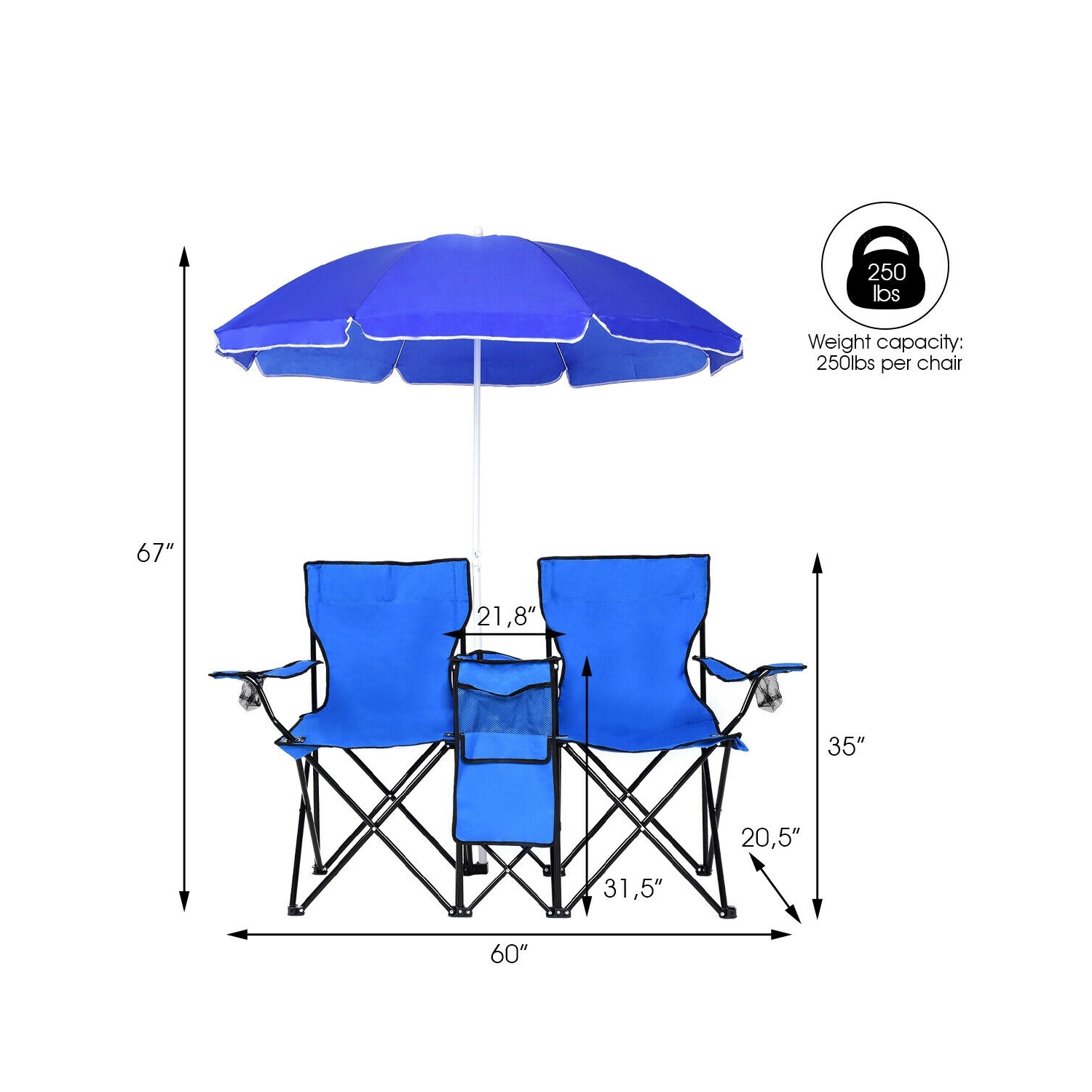Portable Folding Picnic Double Chair With Removable Umbrella