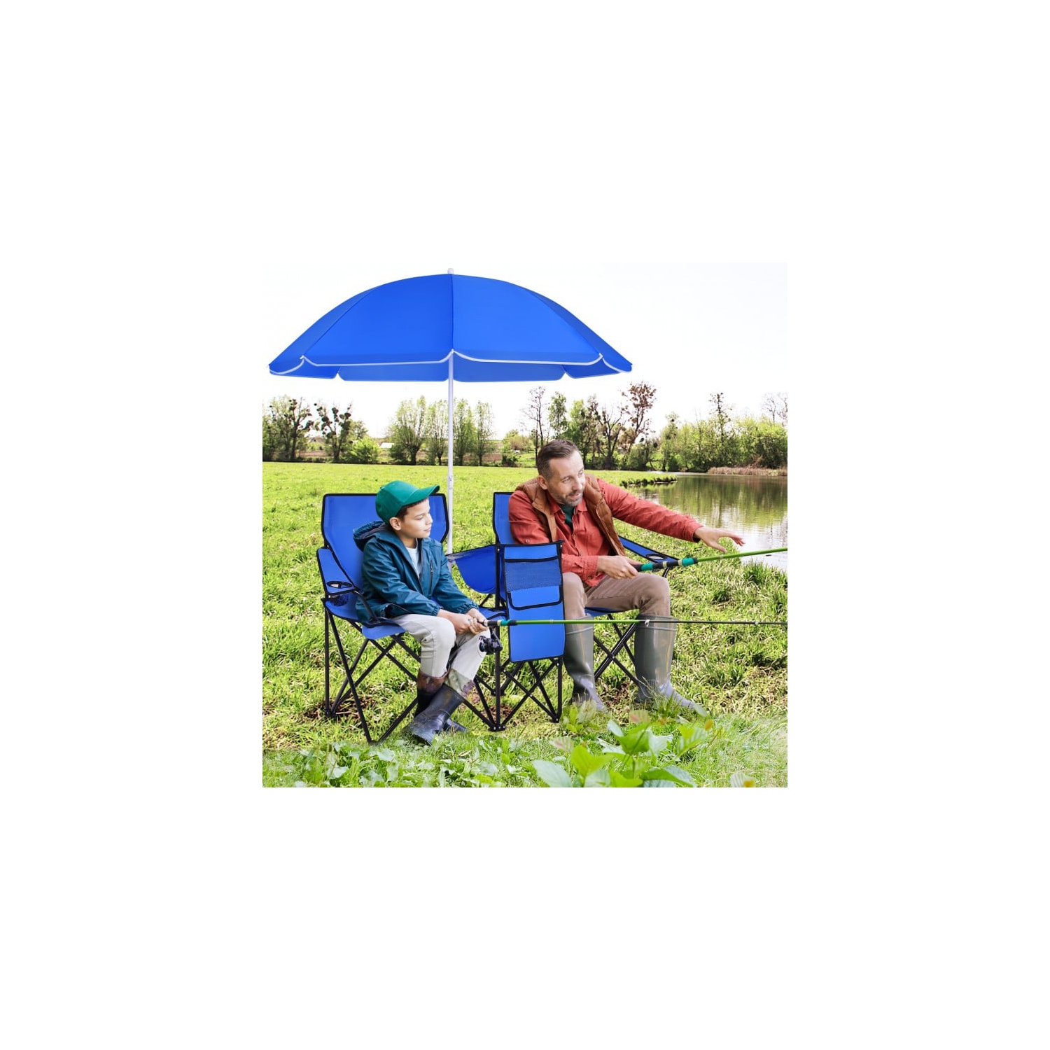 Portable Folding Picnic Double Chair With Removable Umbrella