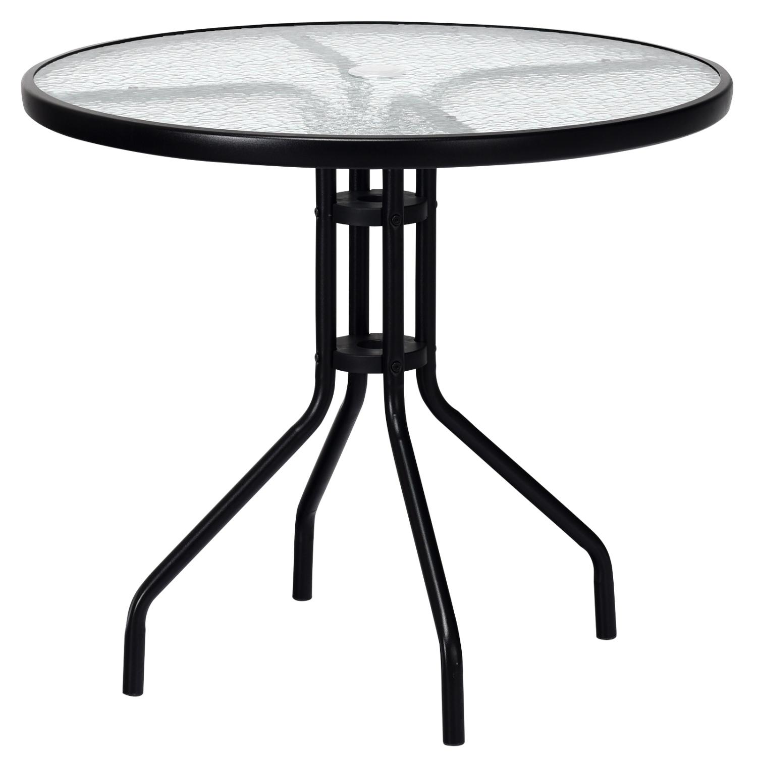 Table de patio ronde de 32 po à surface en verre trempé avec trou pour parasol