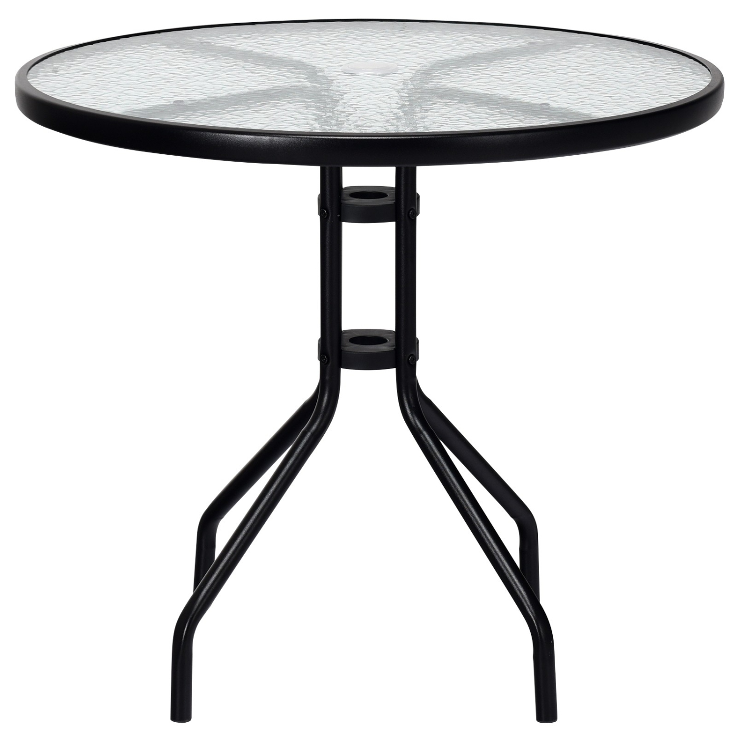 Table de patio ronde de 32 po à surface en verre trempé avec trou pour parasol