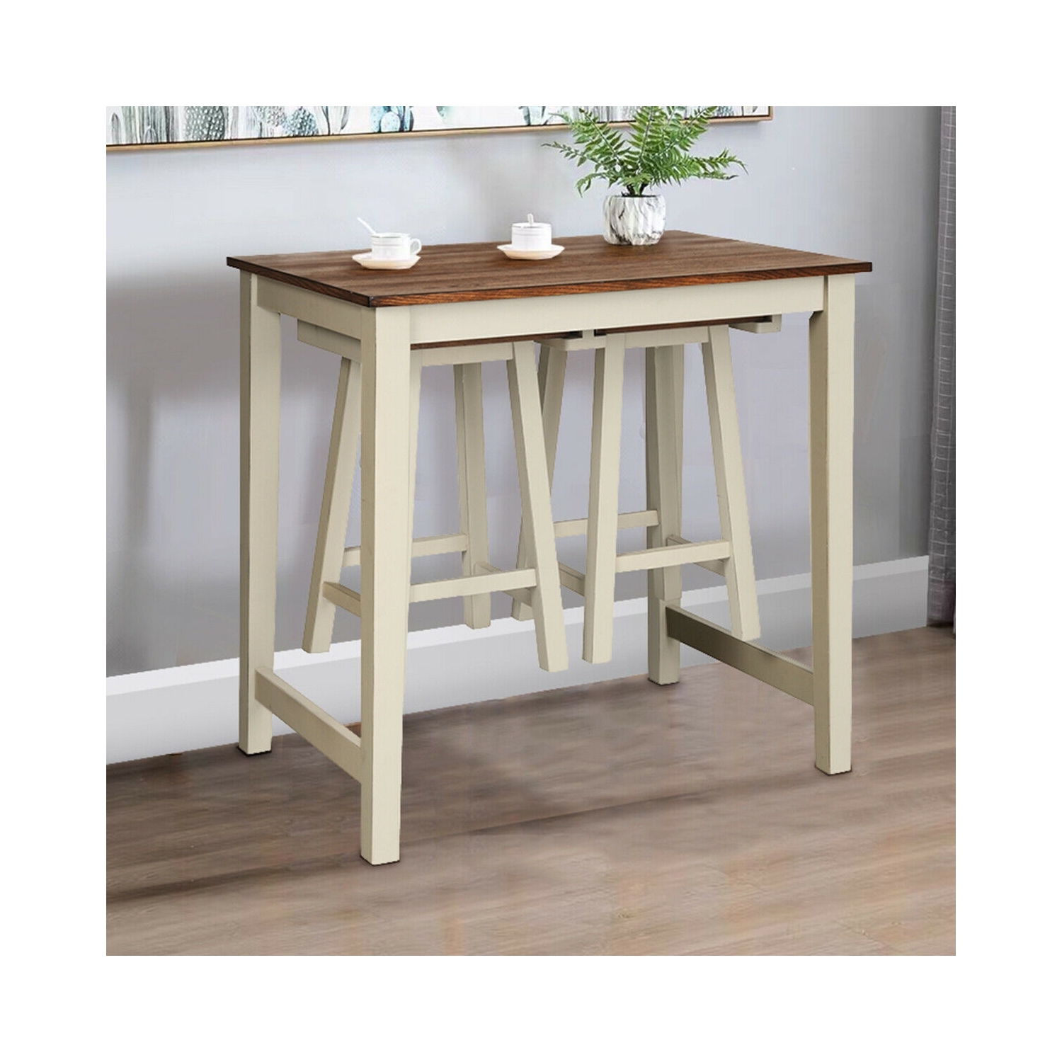 3 Pieces Bar Table Set Counter Pub Table