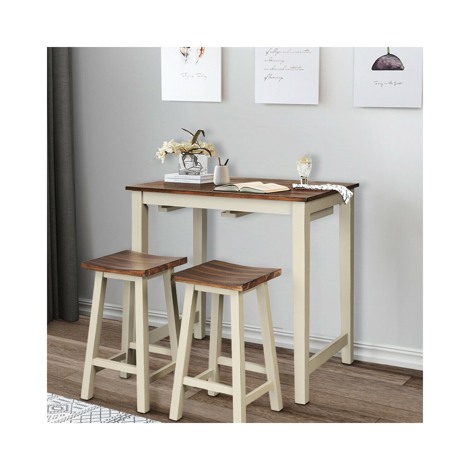 3 Pieces Bar Table Set Counter Pub Table