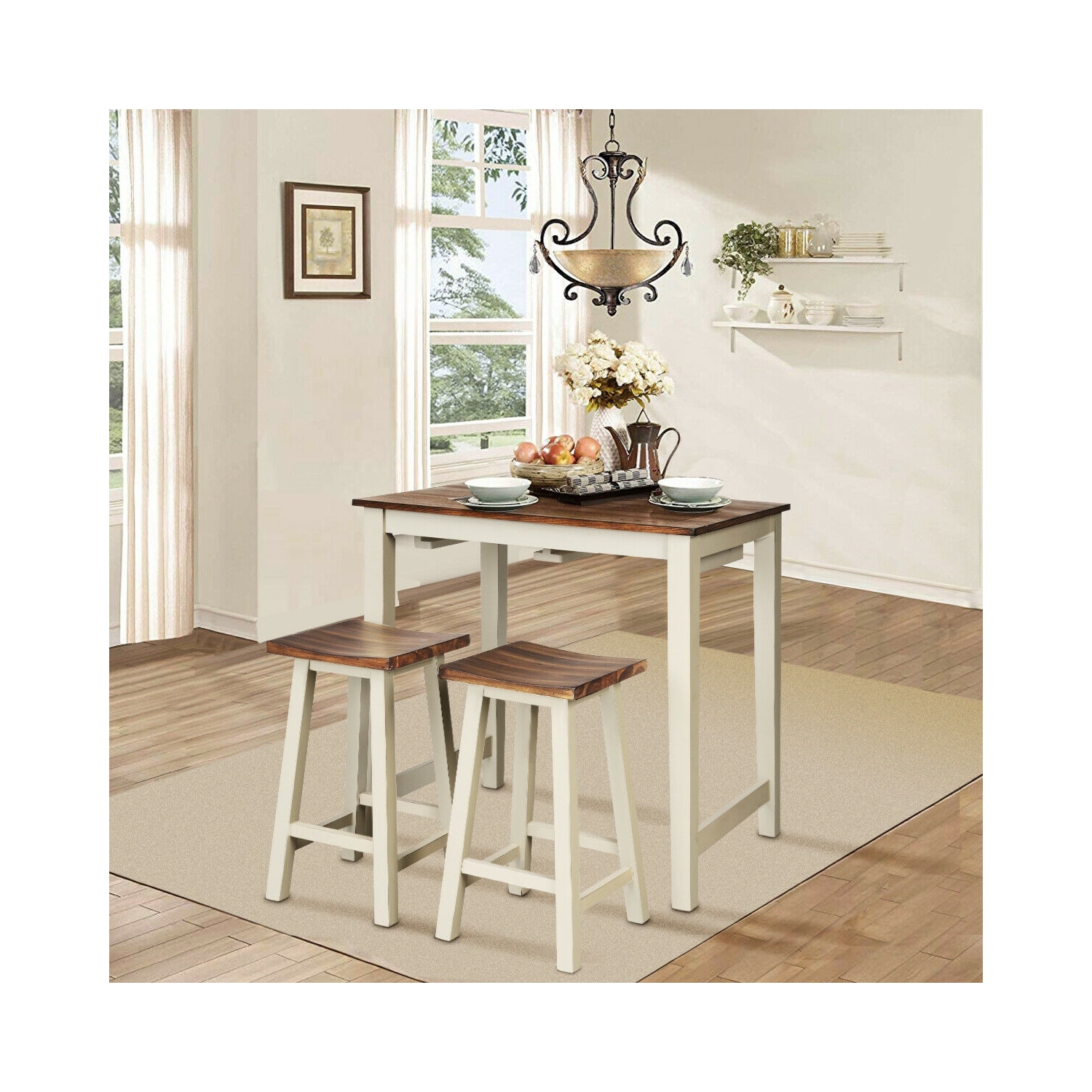 3 Pieces Bar Table Set Counter Pub Table