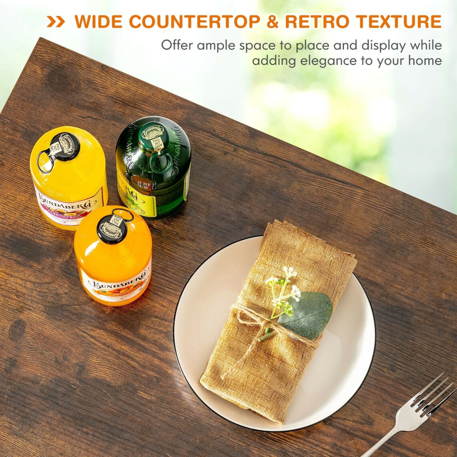 Chariot de service de bar à roulettes avec porte-verre à vin - Brun rustique