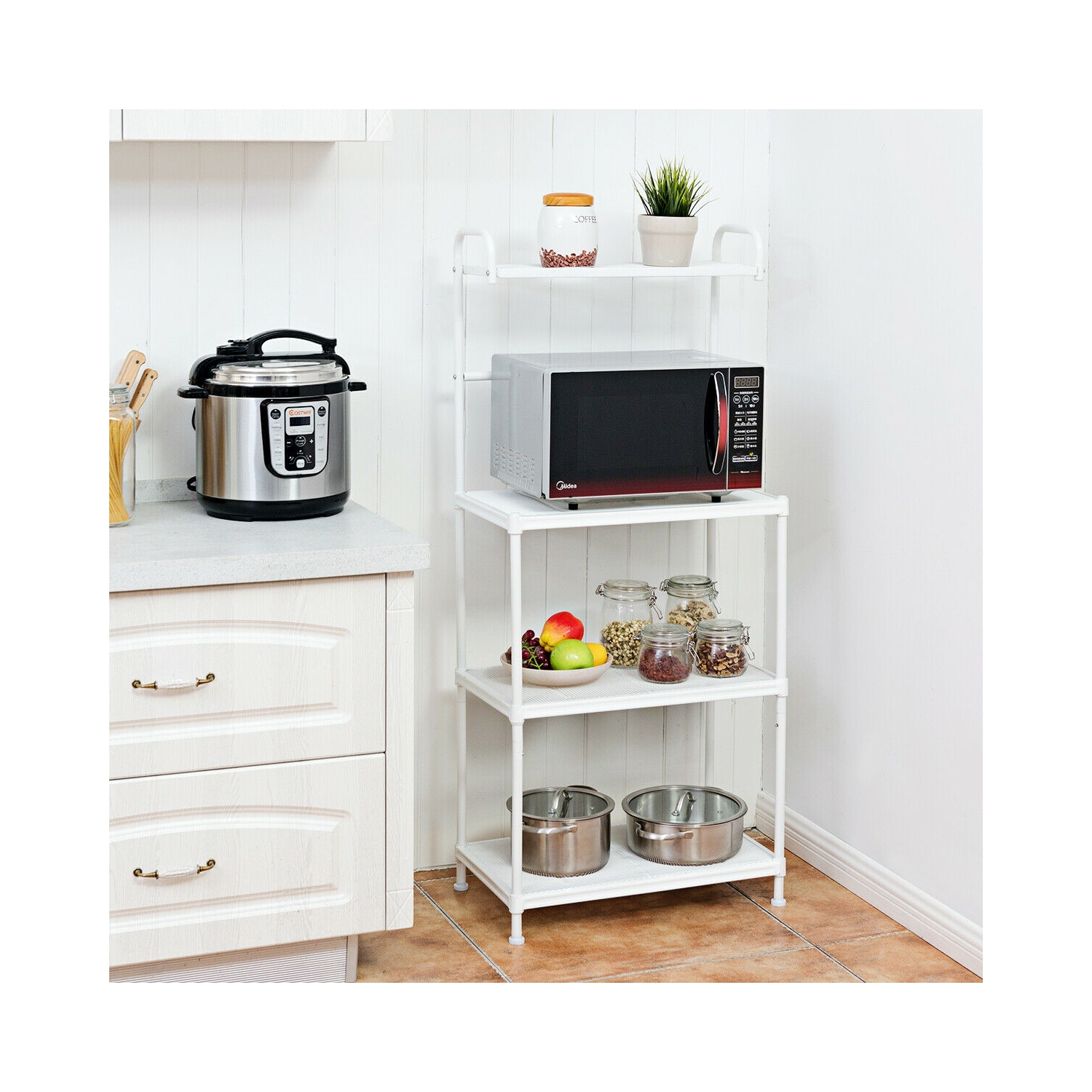 Kitchen Baker’s Rack with 4 Metal Shelves – Microwave Oven Stand & Storage Organizer