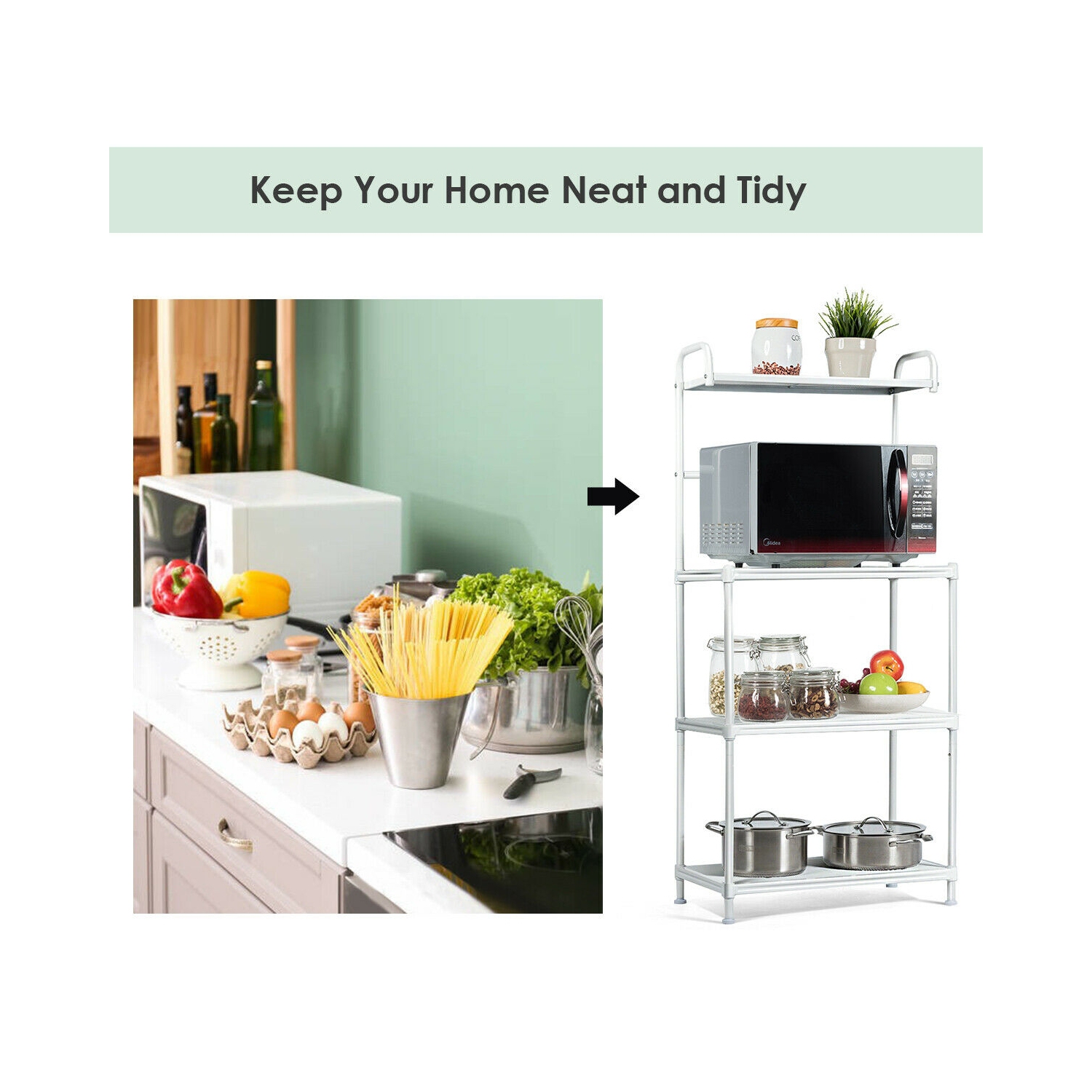 Kitchen Baker’s Rack with 4 Metal Shelves – Microwave Oven Stand & Storage Organizer
