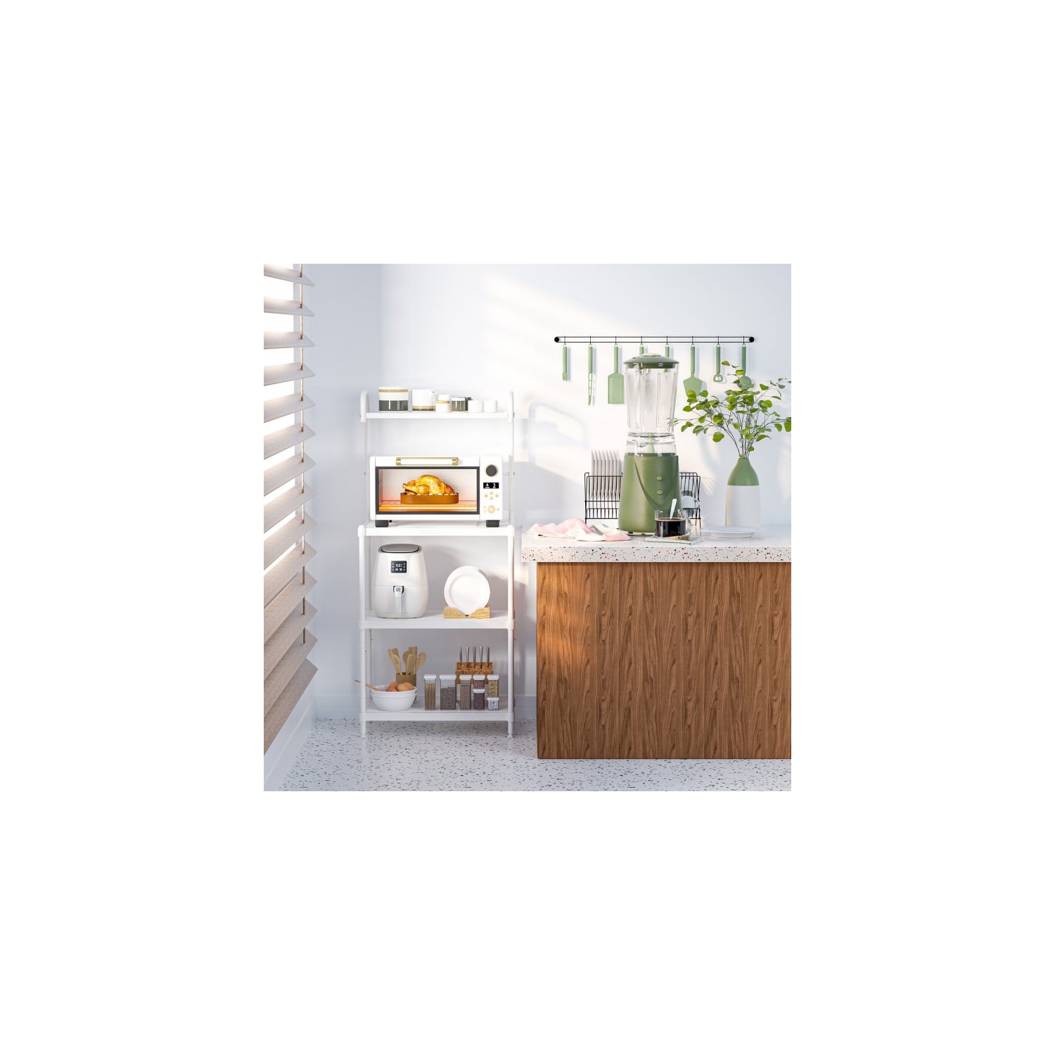 Kitchen Baker’s Rack with 4 Metal Shelves – Microwave Oven Stand & Storage Organizer