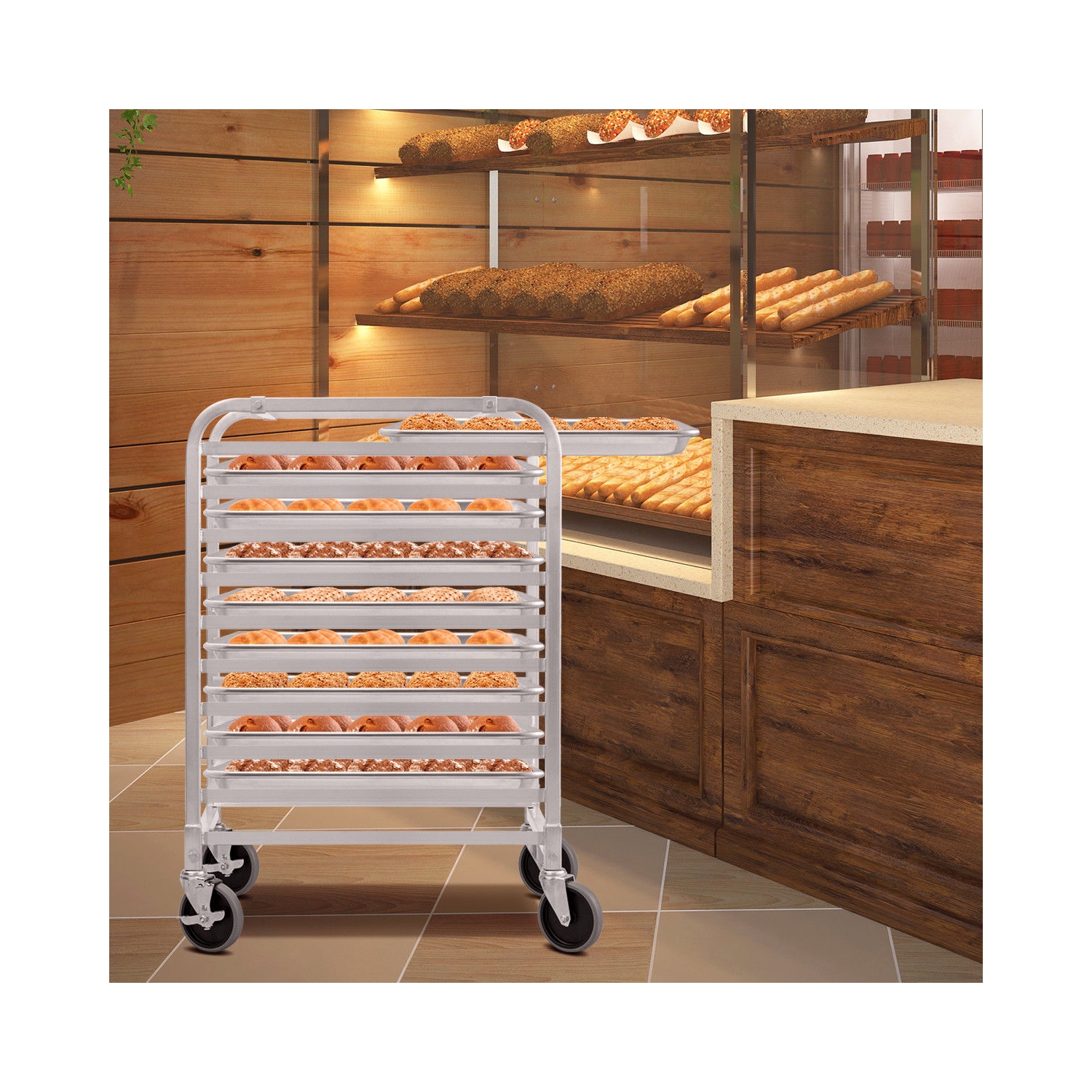 10 Sheet Aluminum Bakery Rack Rolling Commercial Cookie Bun Pan